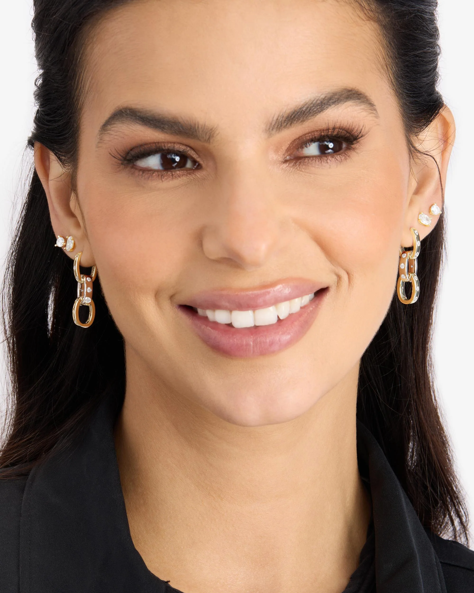 Ashley Chain Convertible Earring - Mixed Metal|White Diamondettes - Image 4