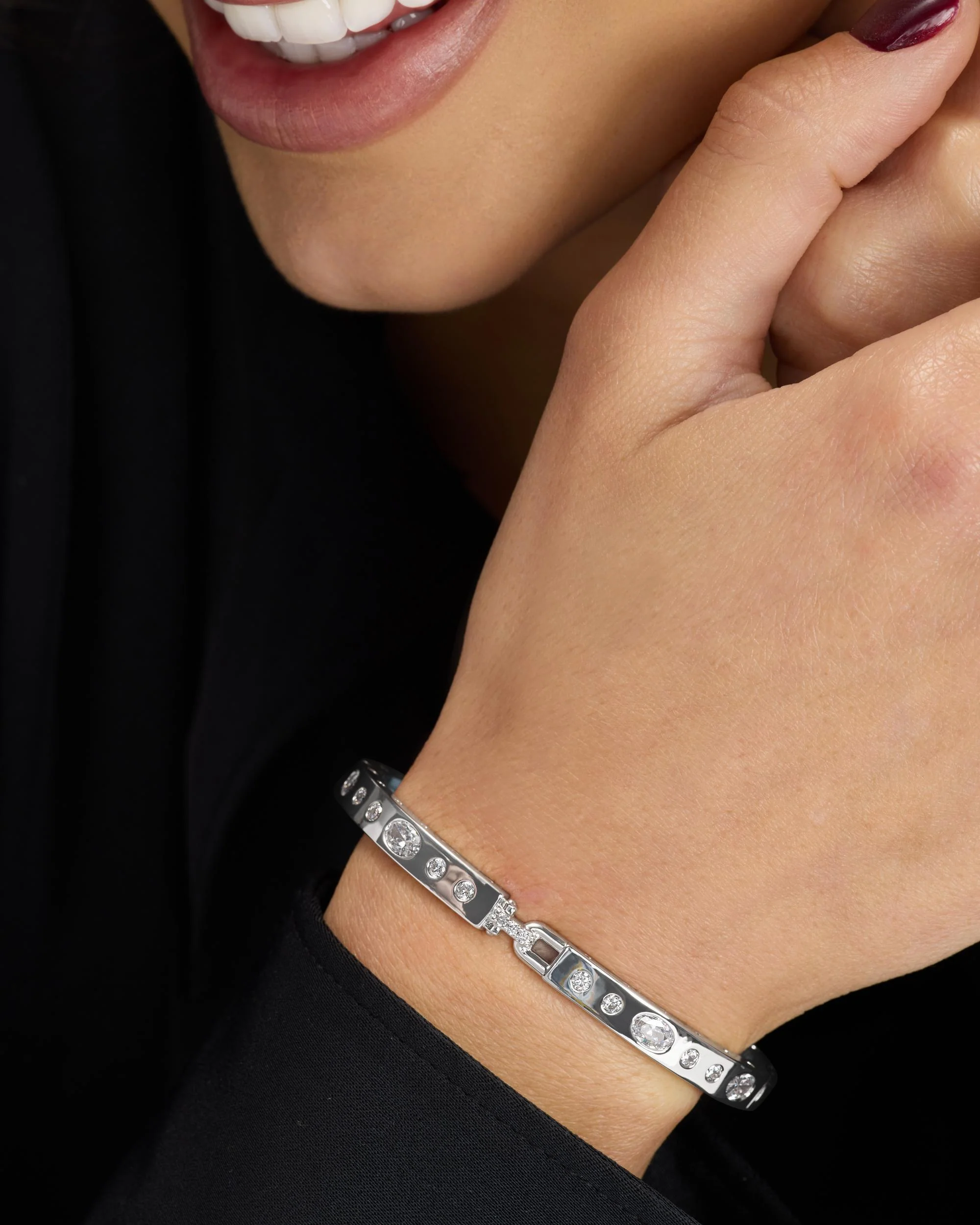 Ashley Sunset Lock Cuff 6mm - Silver|White Diamondettes - Image 2