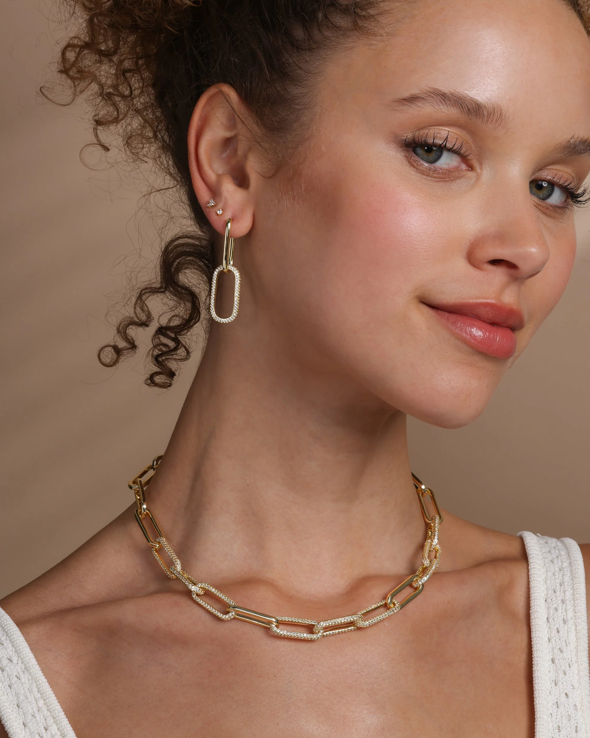 Carrie Pavé Chain Convertible Huggies - Gold|White Diamondettes - Image 2