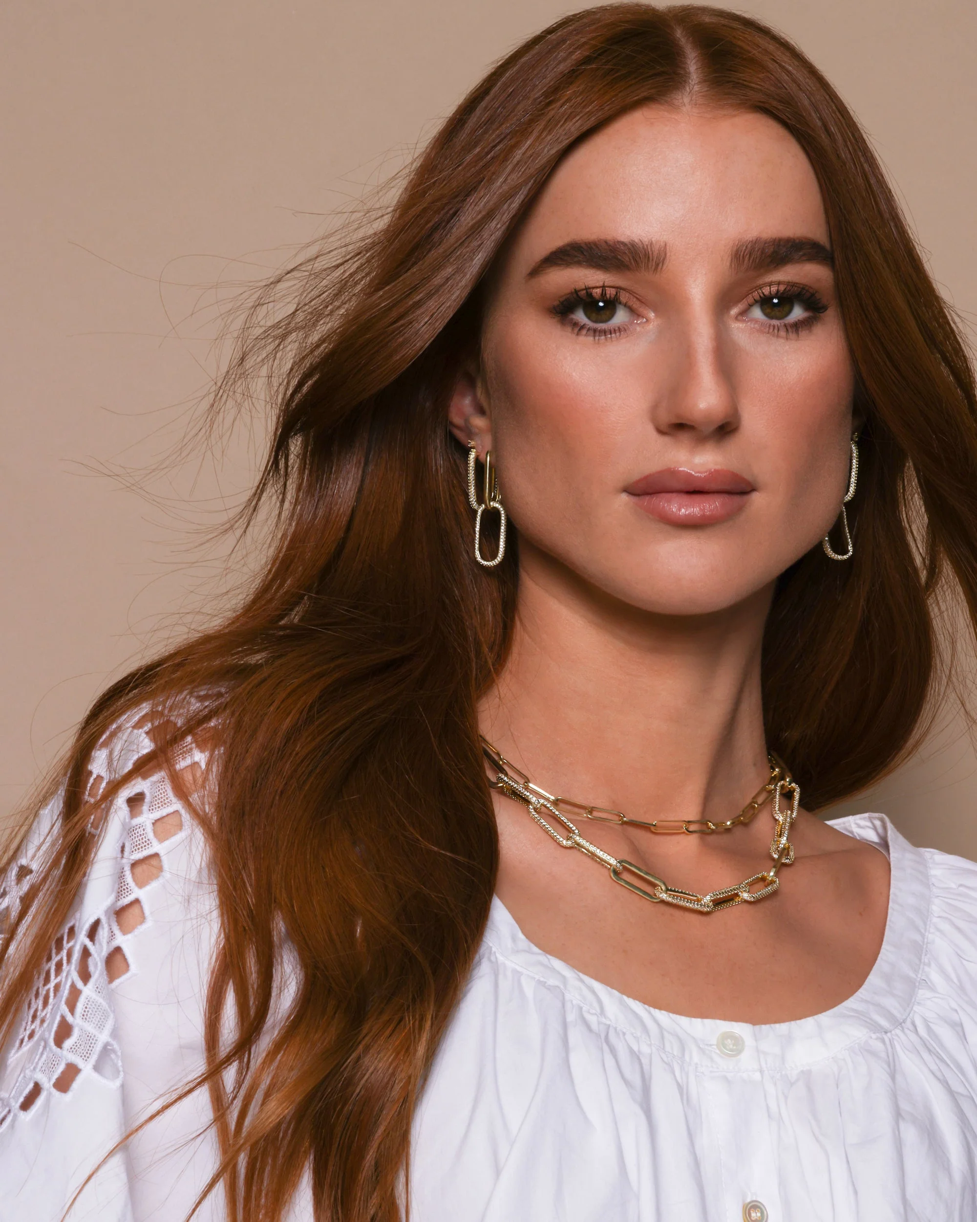 Carrie Pavé Chain Huggies - Gold|White Diamondettes - Image 4