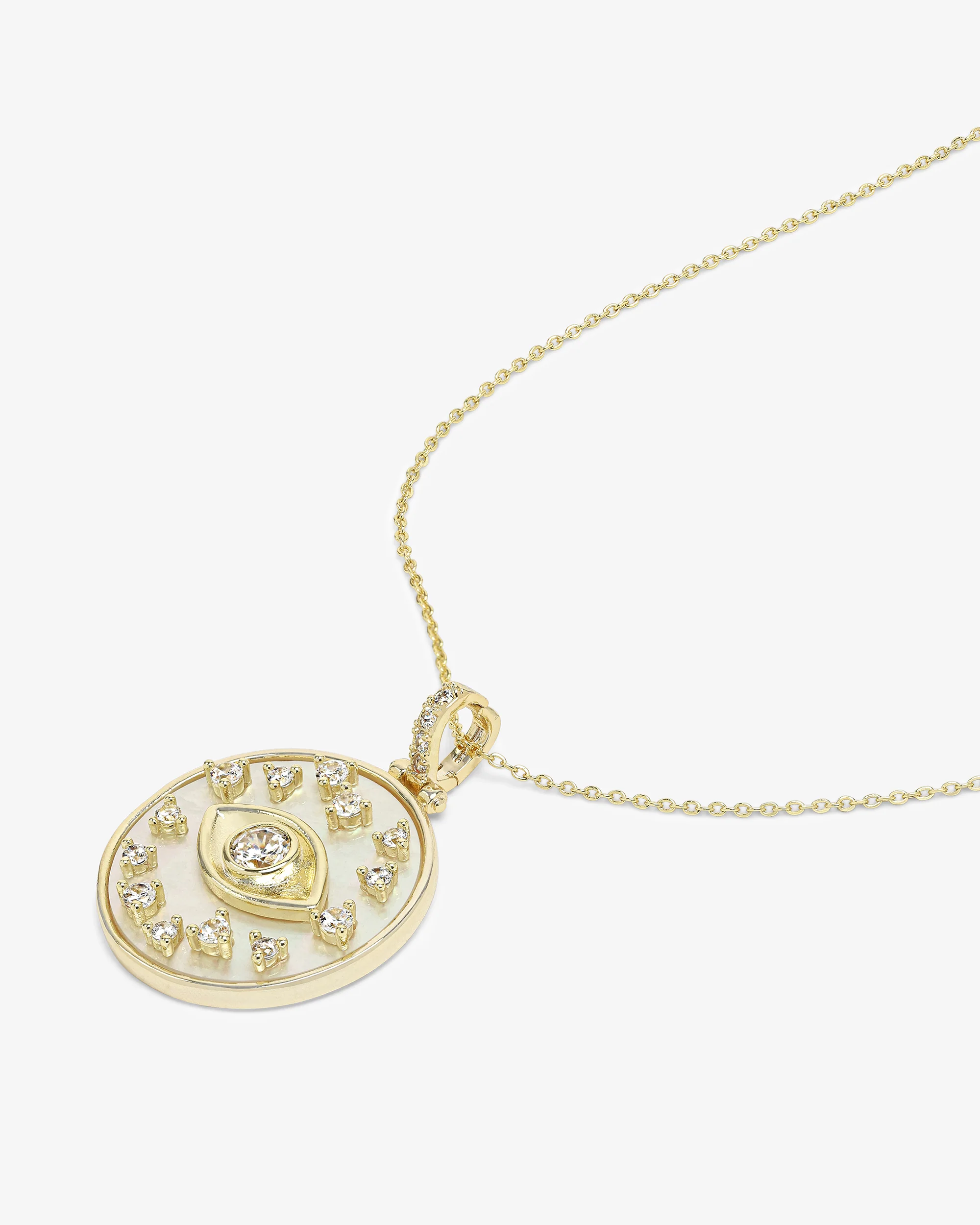 Evil Eye Medallion Necklace - Gold|White Diamondettes - Image 3
