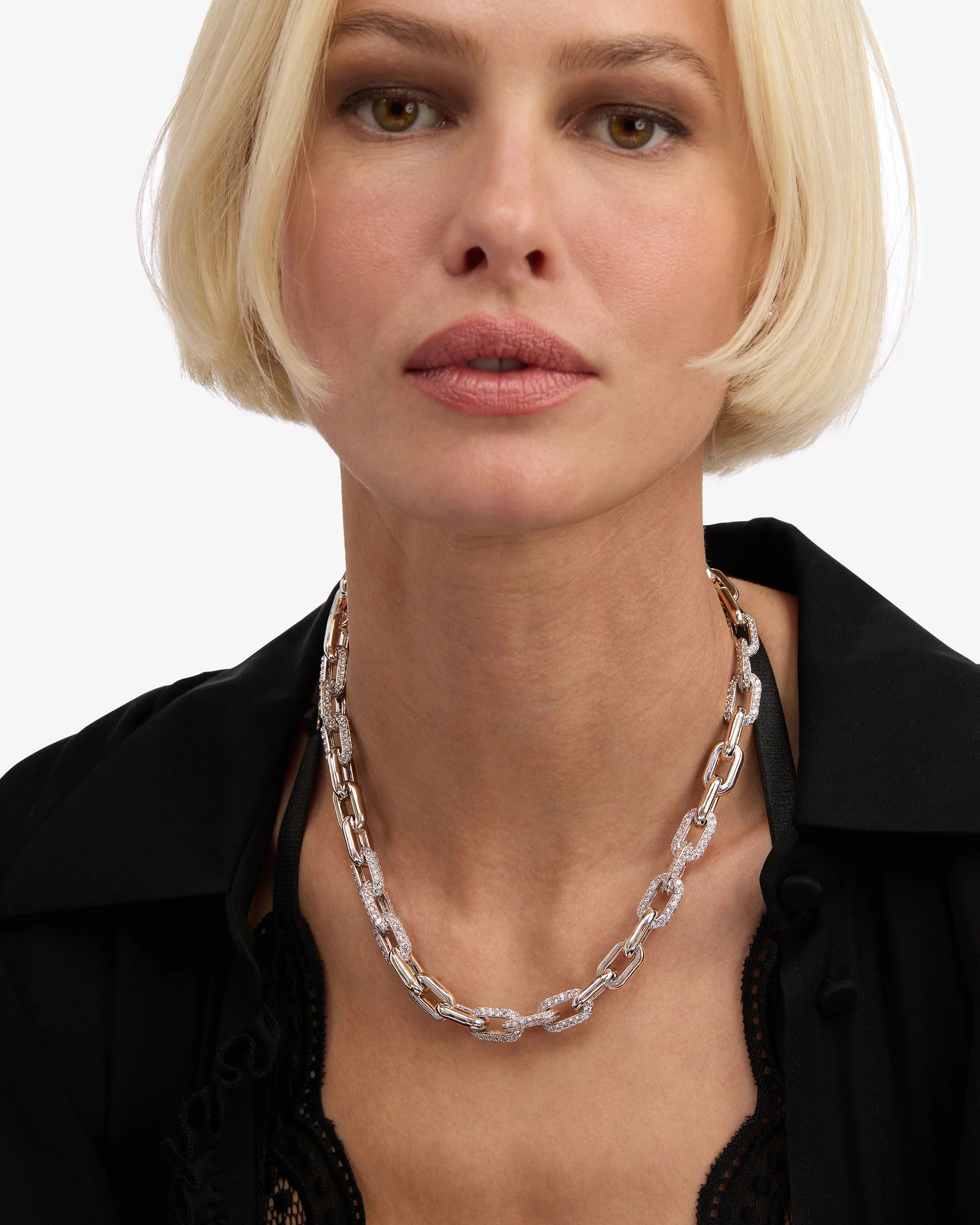 Frankie Pavé Chain Necklace 10mm - Silver|White Diamondettes - Image 2