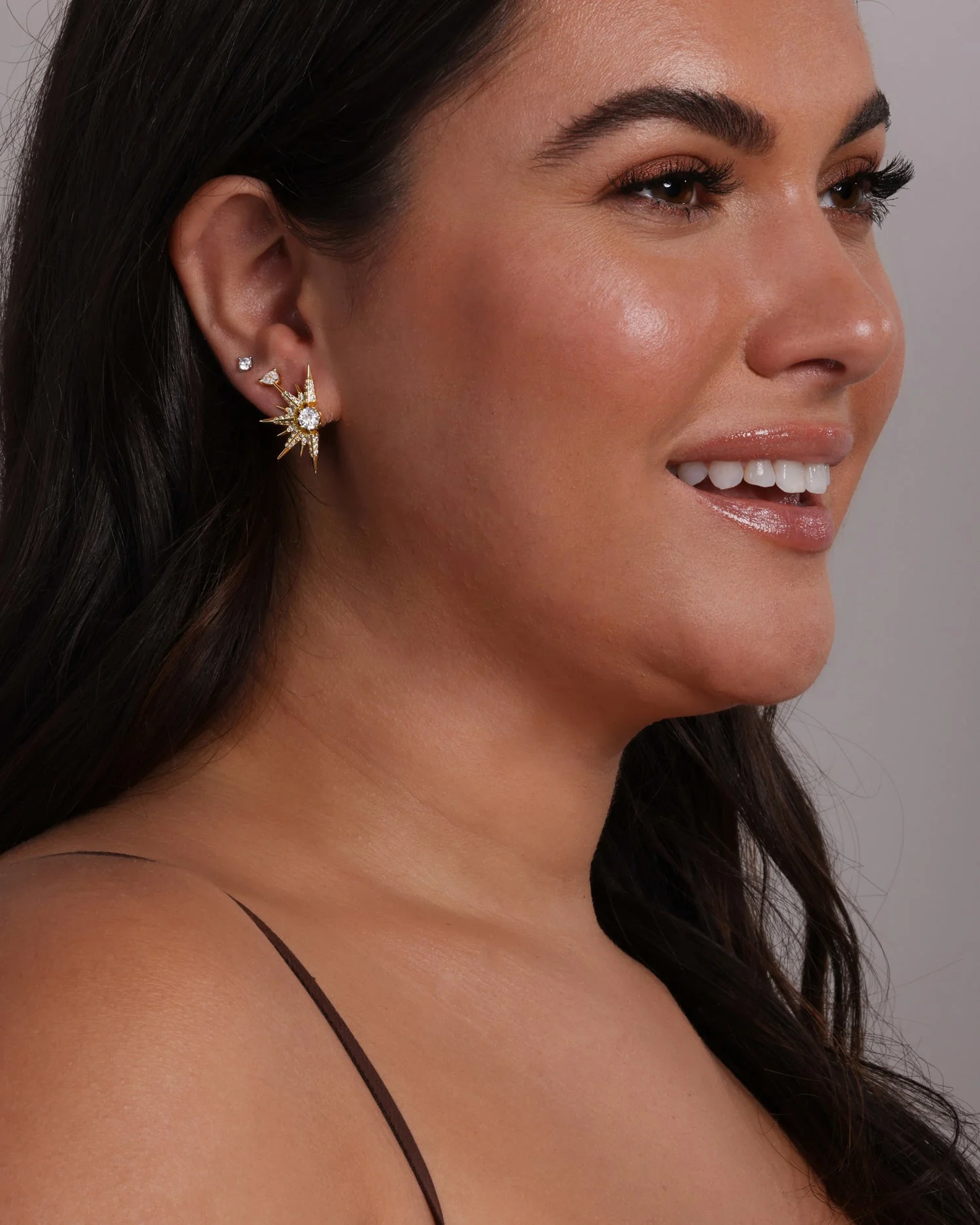 Gabriella Sunburst Stud Earrings - Gold|White Diamondettes - Image 2