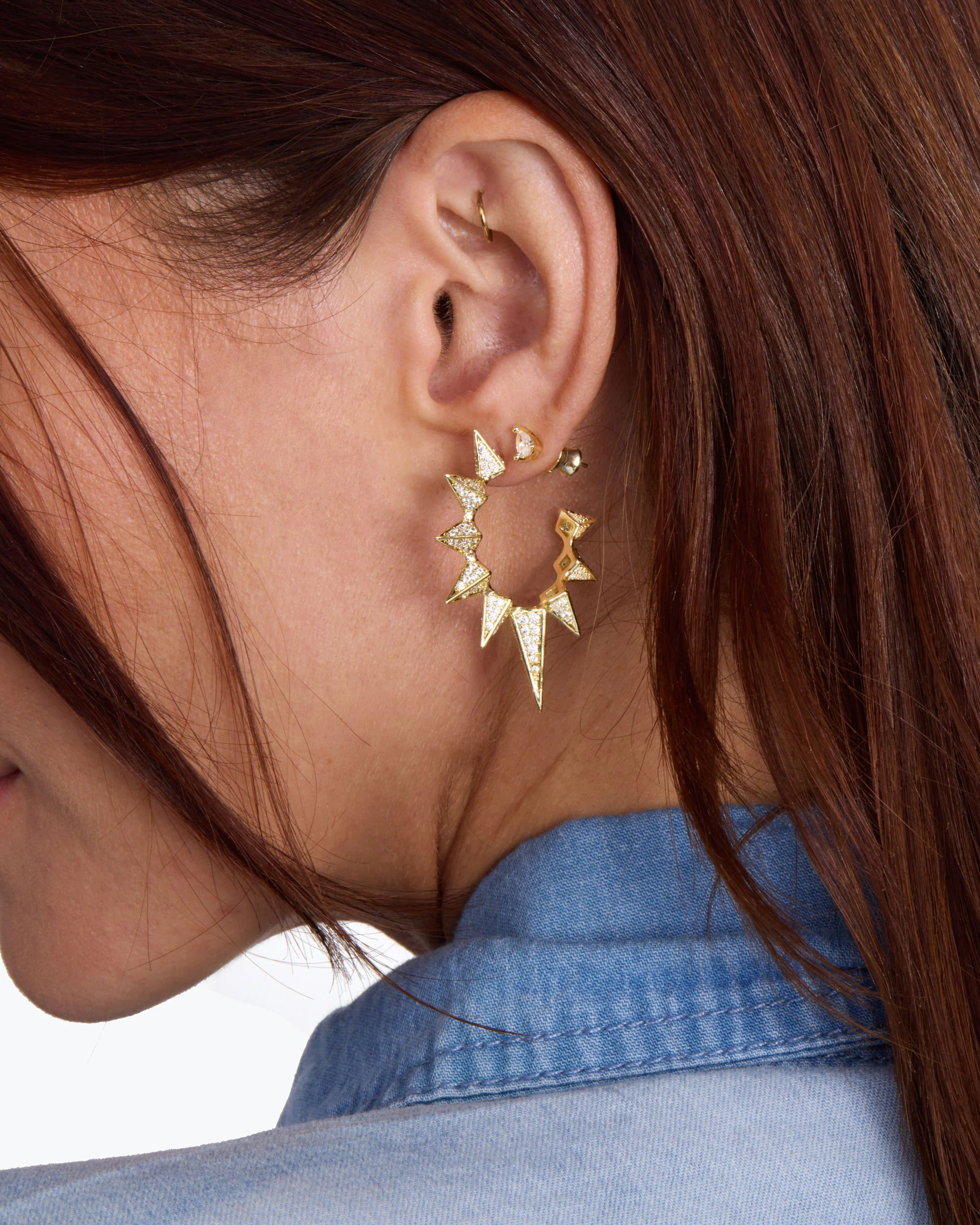Gabriella's Big Sista Pavé Hoops - Gold|White Diamondettes - Image 4