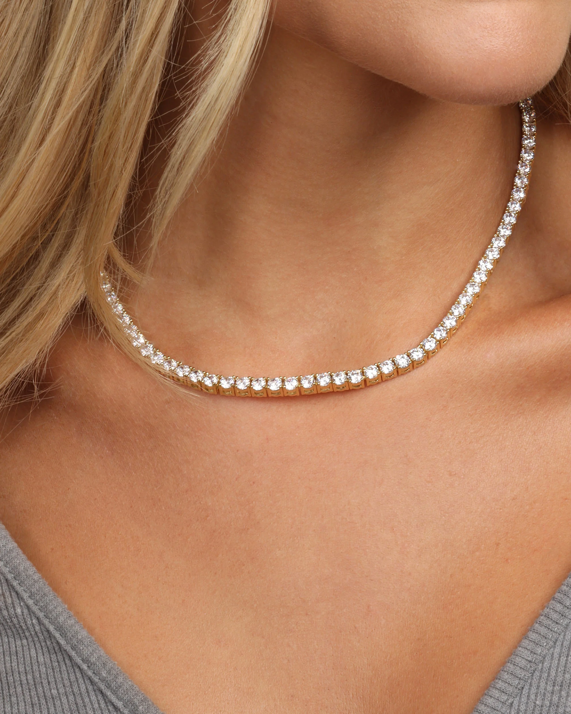 Grand Heiress Tennis Necklace 4mm - Gold|White Diamondettes - Image 2