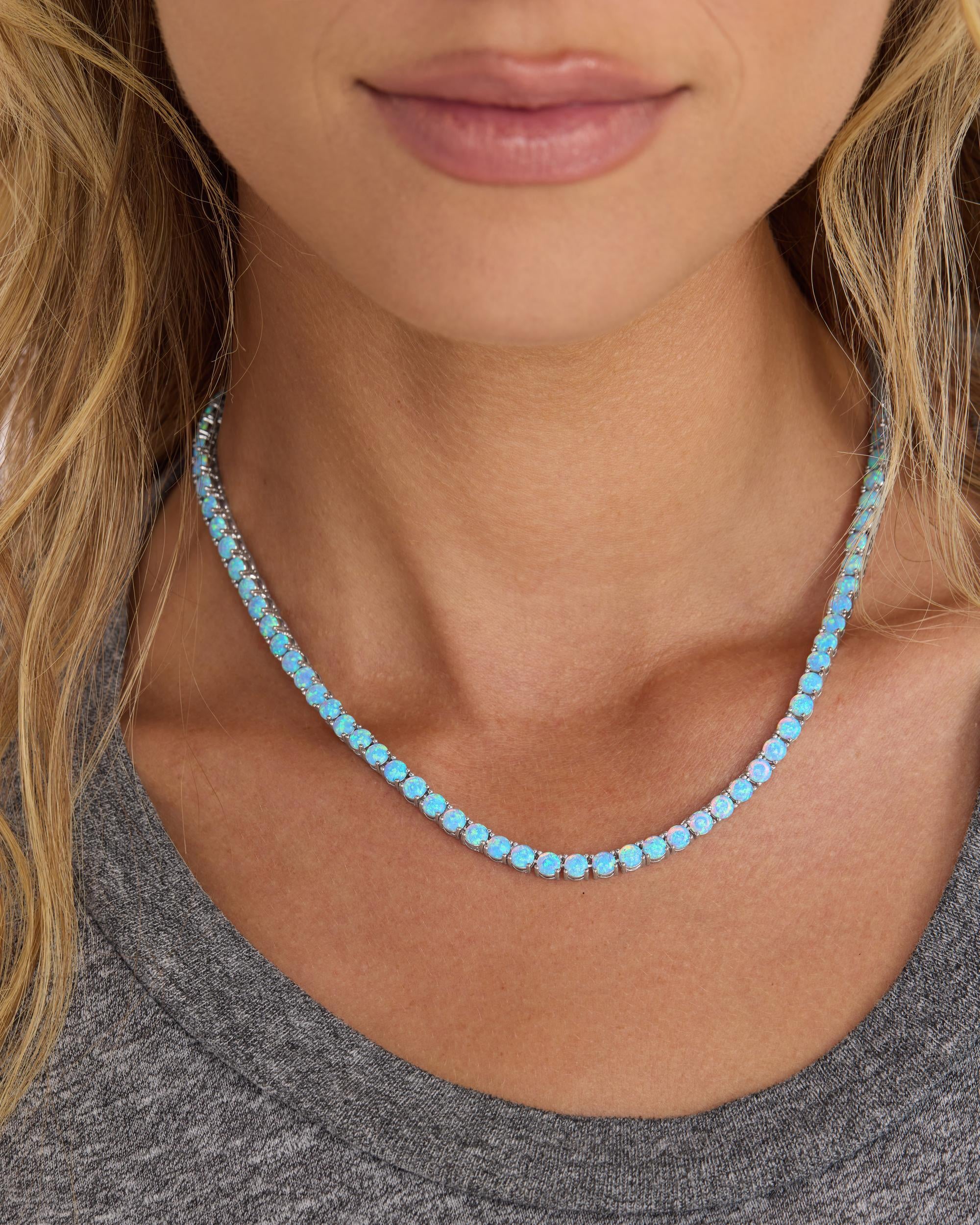 Grand Heiress Tennis Necklace 4mm - Silver|Blue Opal - Image 2