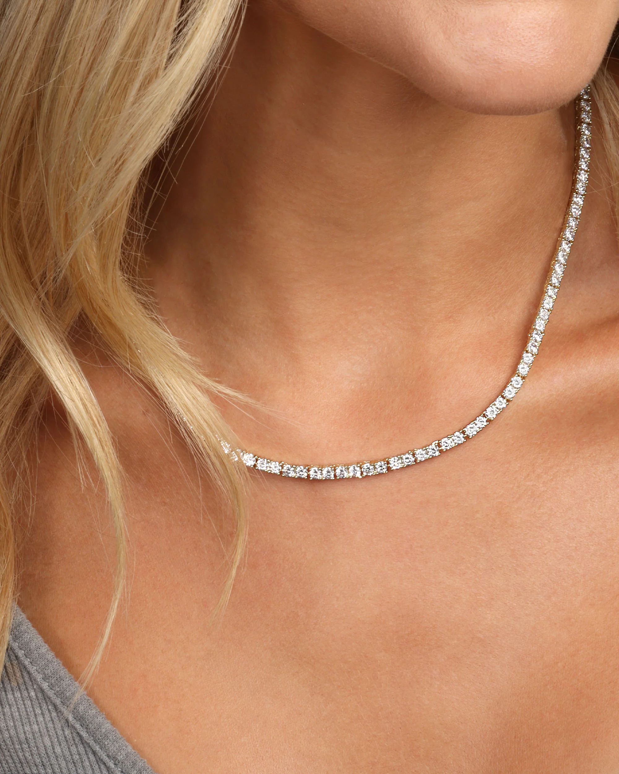 Heiress Tennis Necklace 3mm - Gold|White Diamondettes - Image 2