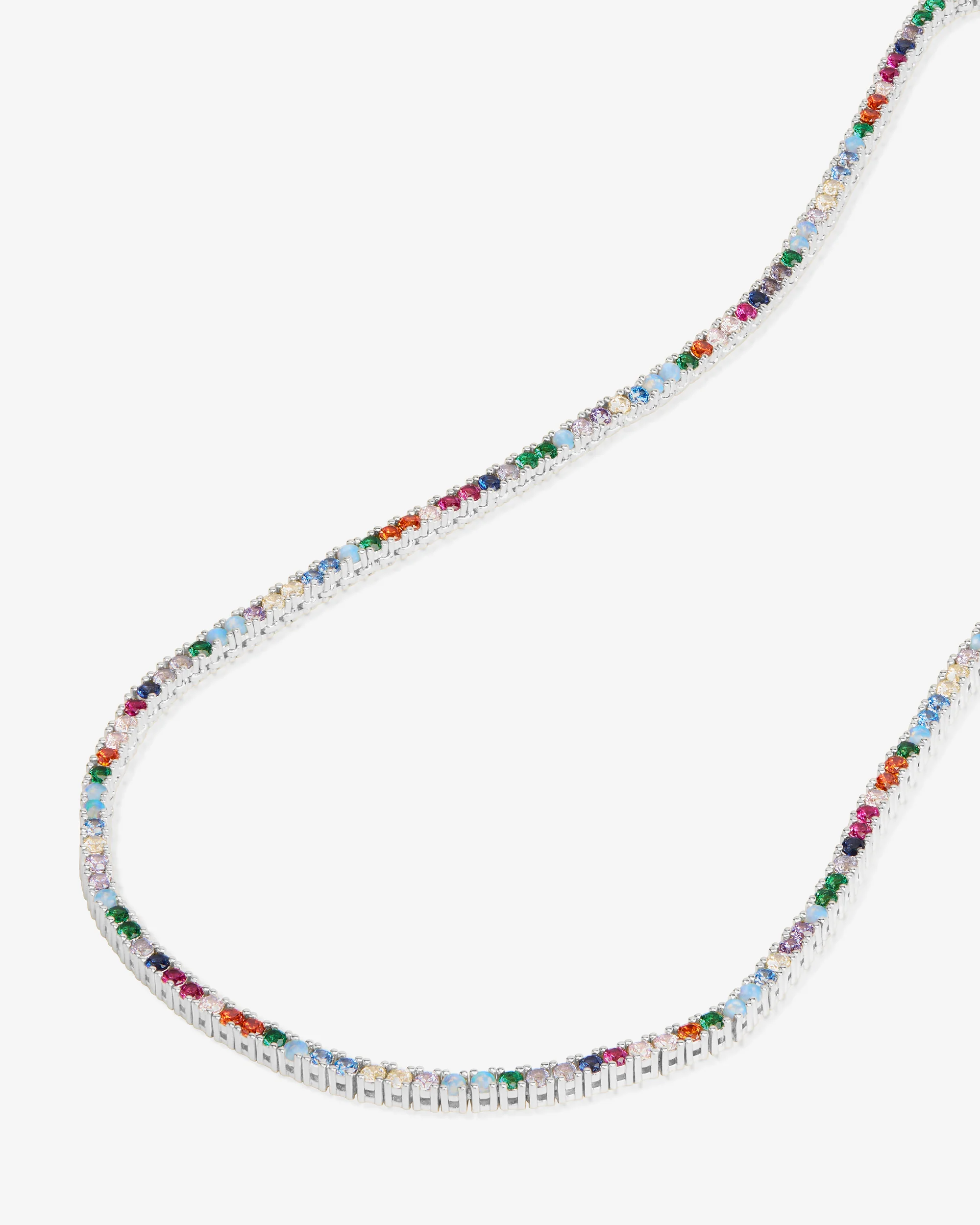 Heiress Tennis Necklace 2mm - Silver|Multi Stone - Image 4