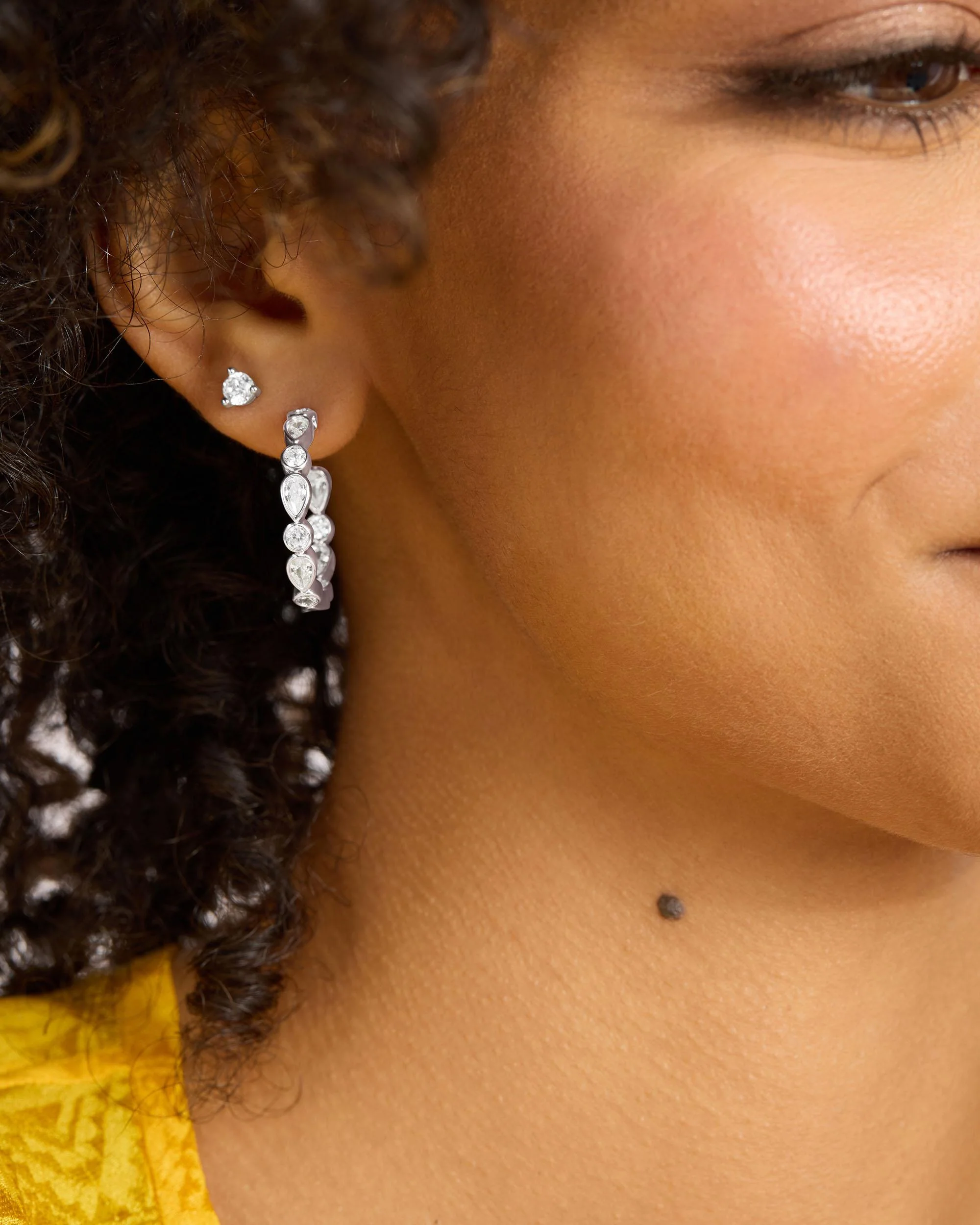 Isla Hoops 1" - Silver|White Diamondettes - Image 4