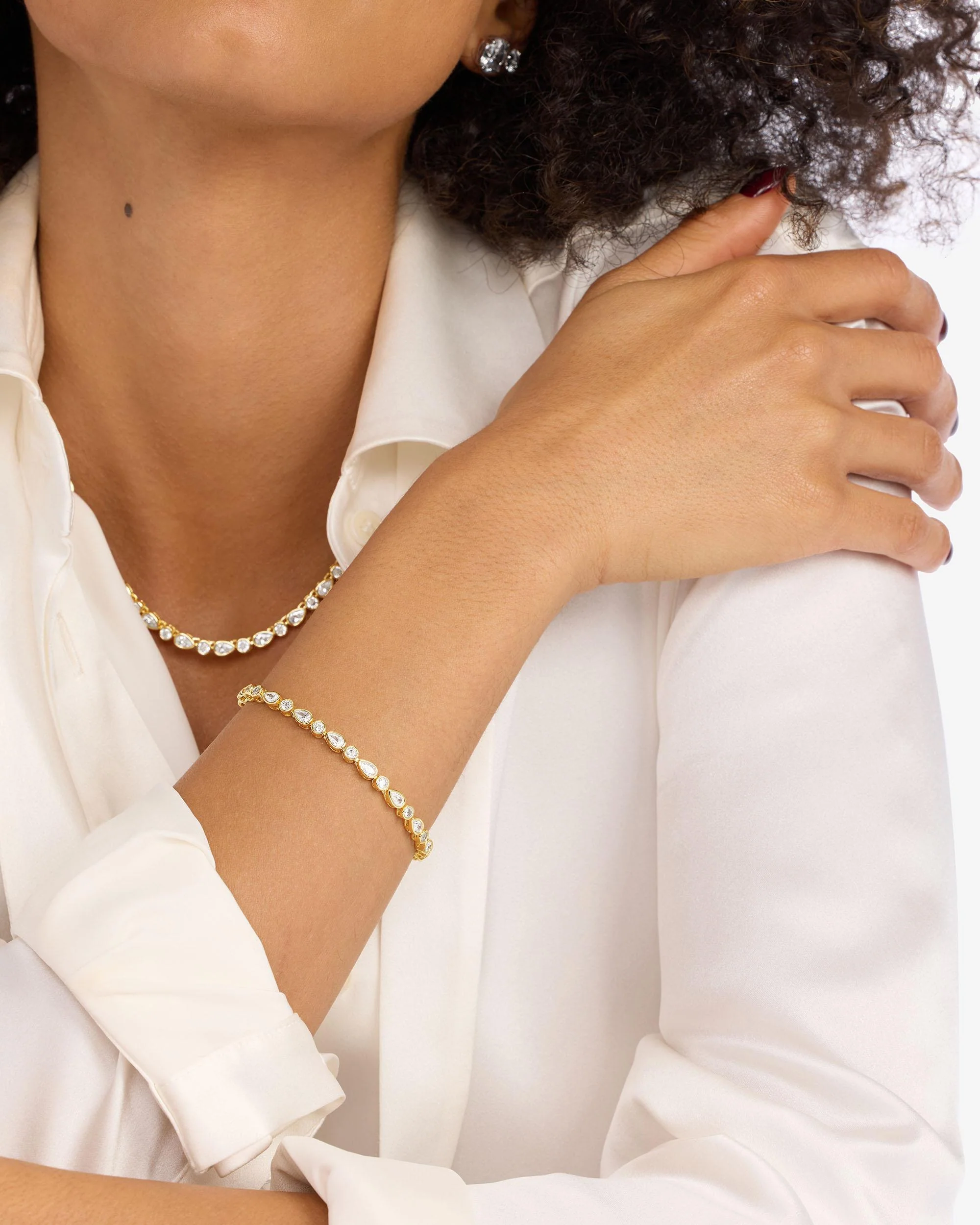 Isla Tennis Bracelet 3mm - Gold|White Diamondettes - Image 2