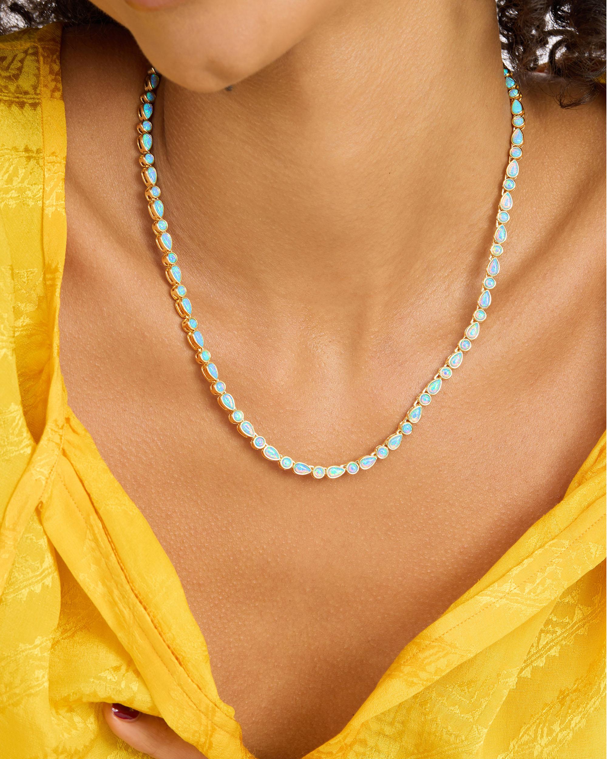 Isla Tennis Necklace 3mm - Gold|Blue Opal - Image 3