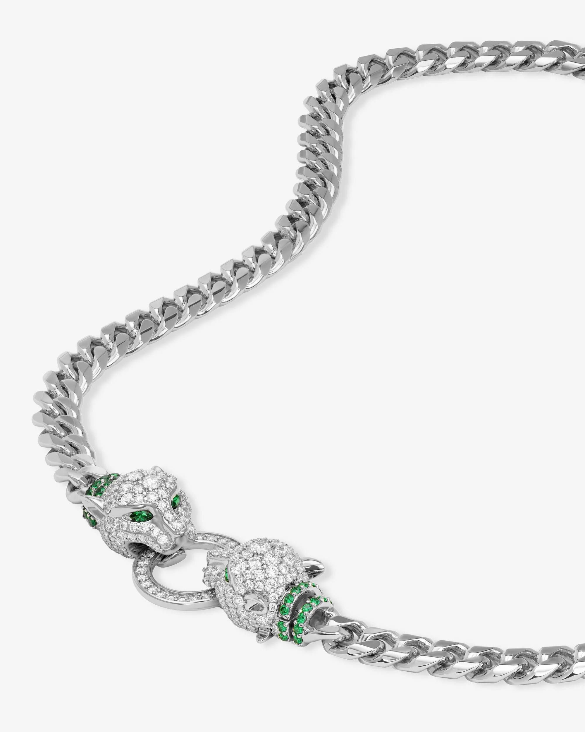 Jaguar Cuban Chain Necklace 6.8mm - Silver|White Diamondettes - Image 4