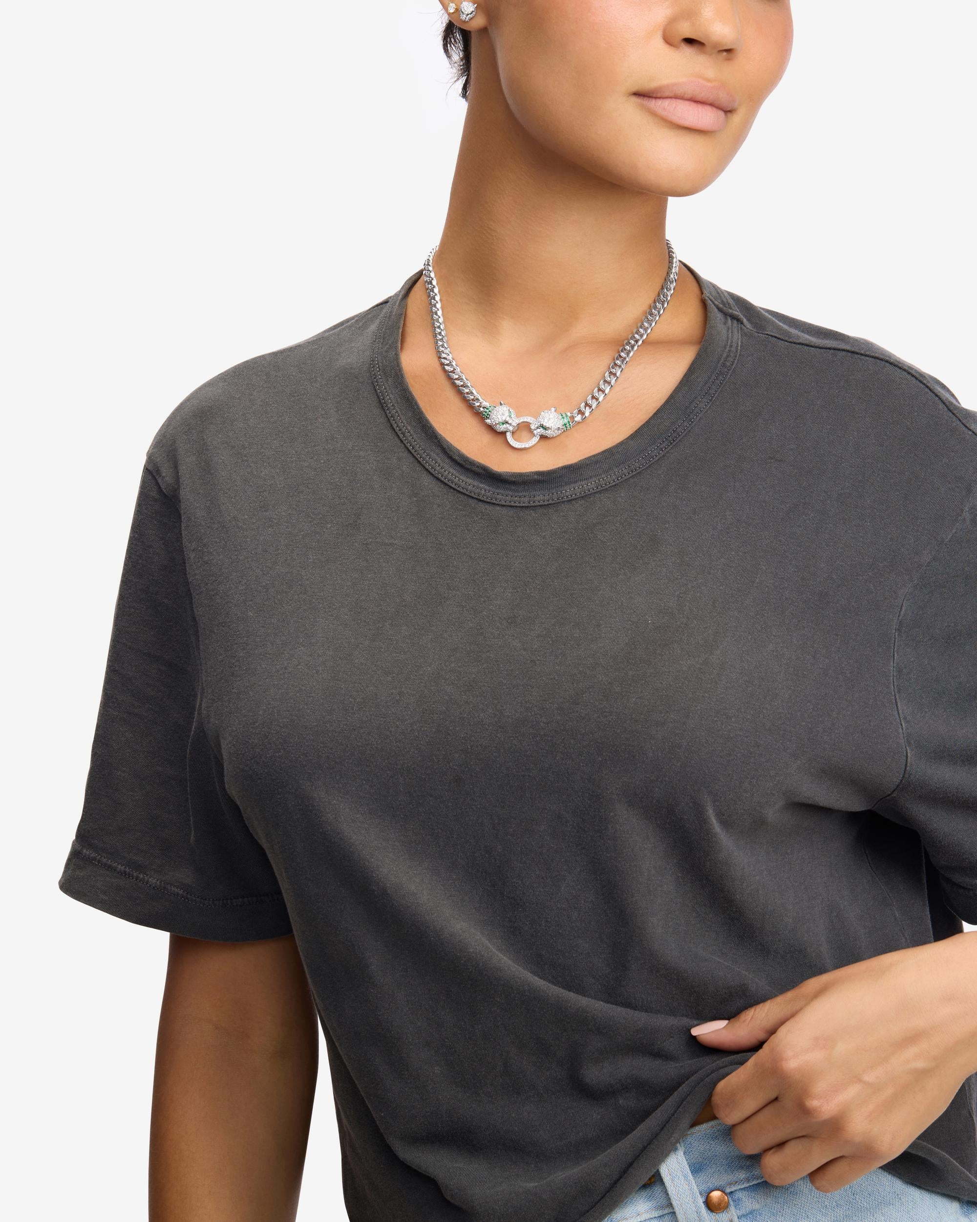 Jaguar Cuban Chain Necklace 6.8mm - Silver|White Diamondettes - Image 6