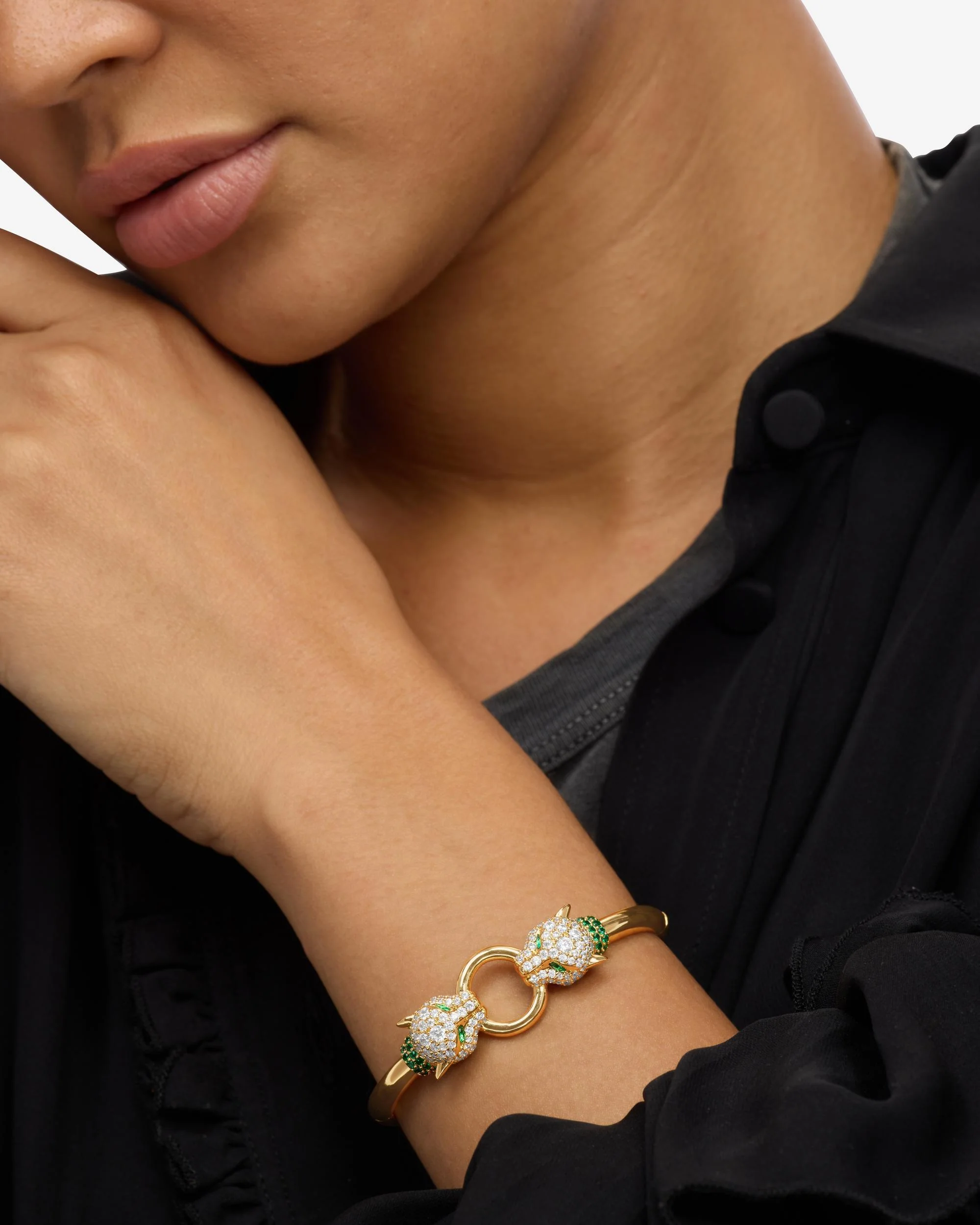 Jaguar Cuff Bracelet - Gold|White Diamondettes - Image 2