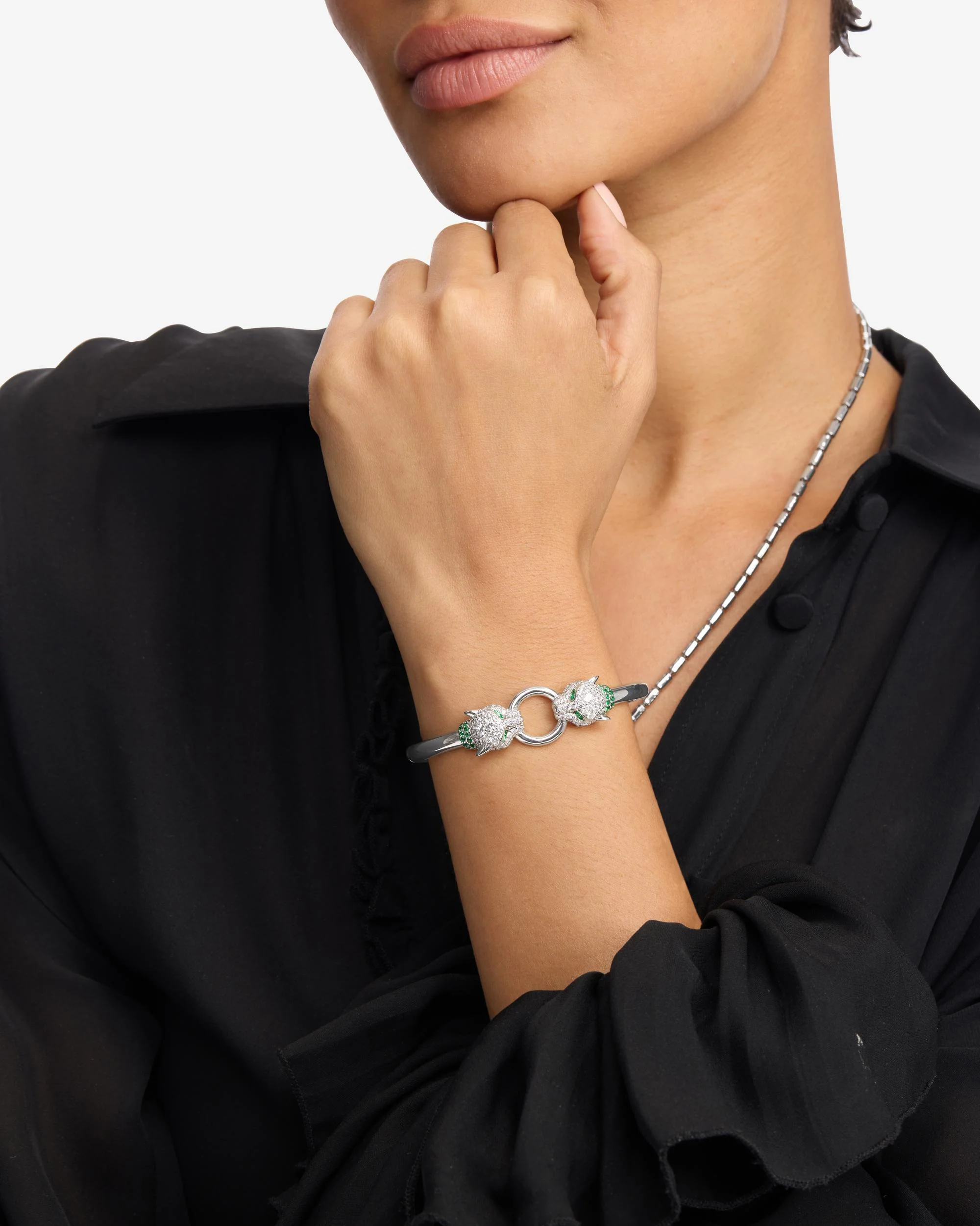 Jaguar Cuff Bracelet - Silver|White Diamondettes - Image 2