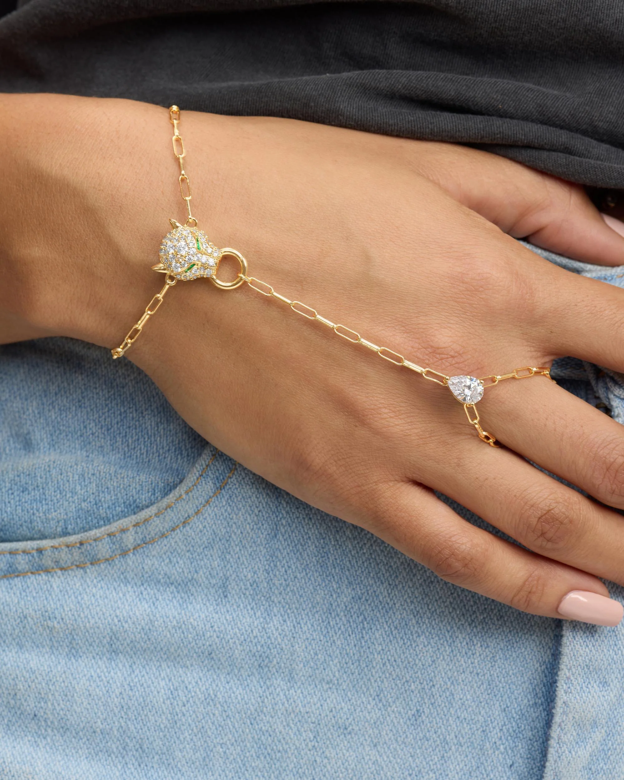 Jaguar Hand Chain - Gold|White Diamondettes - Image 2