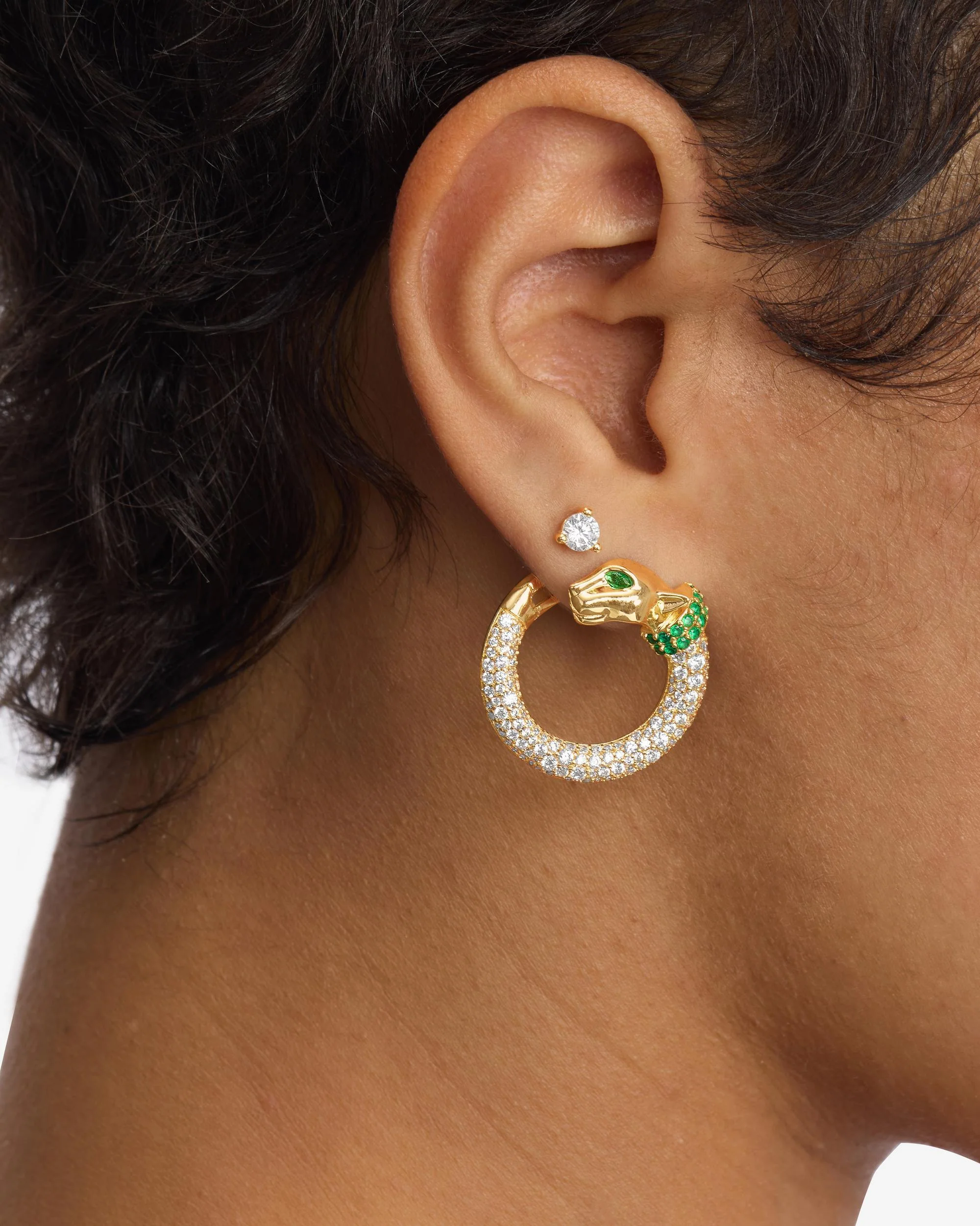 Jaguar Pavé Illusion Hoops - Gold|White Diamondettes - Image 2