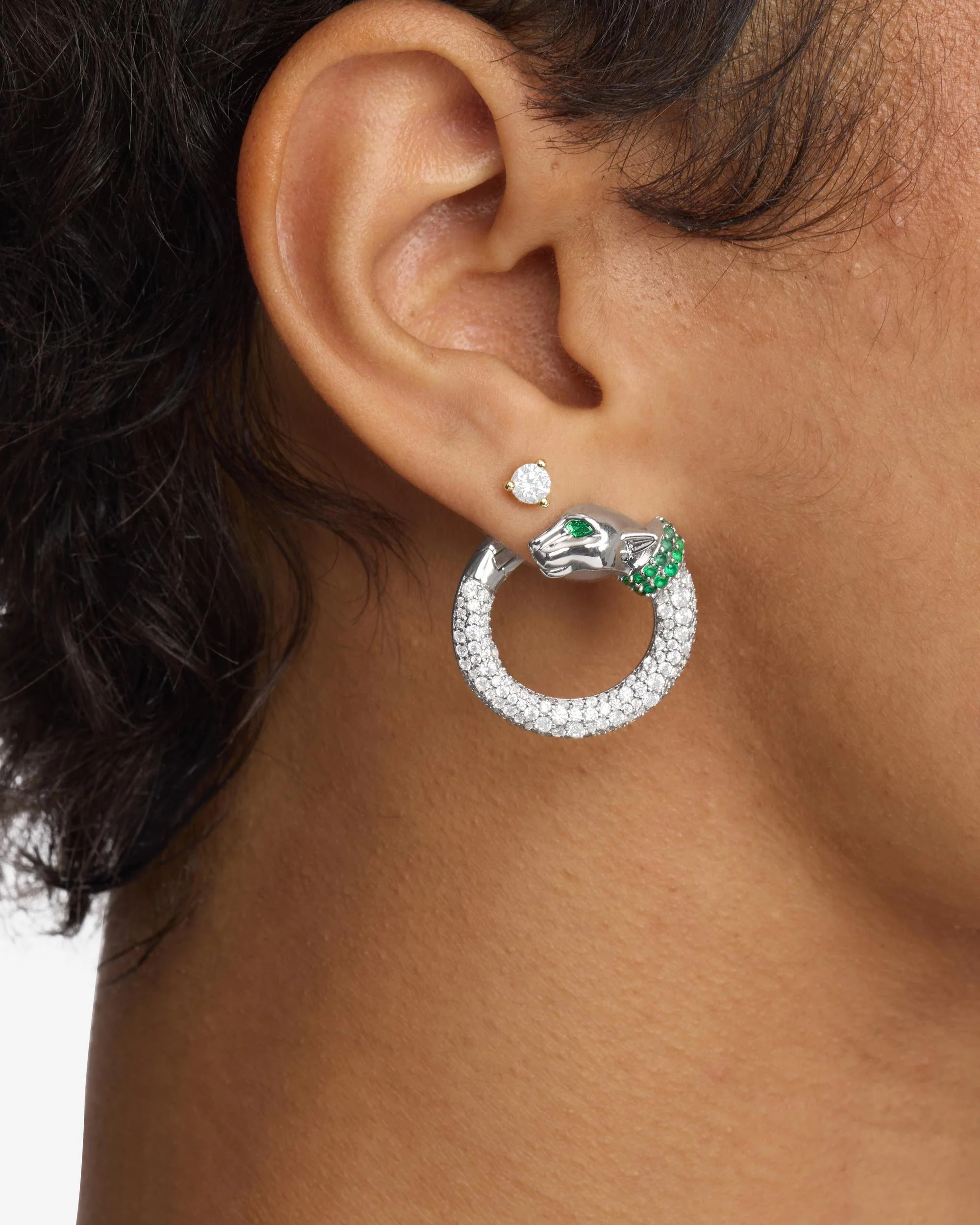 Jaguar Pavé Illusion Hoops - Silver|White Diamondettes - Image 2