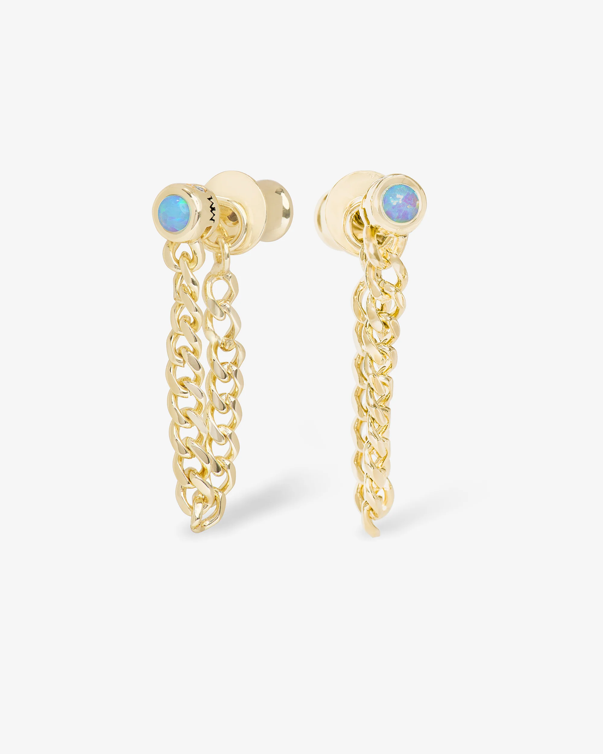 Julian 3mm Soft Chain Hoops - Gold|Blue Opal