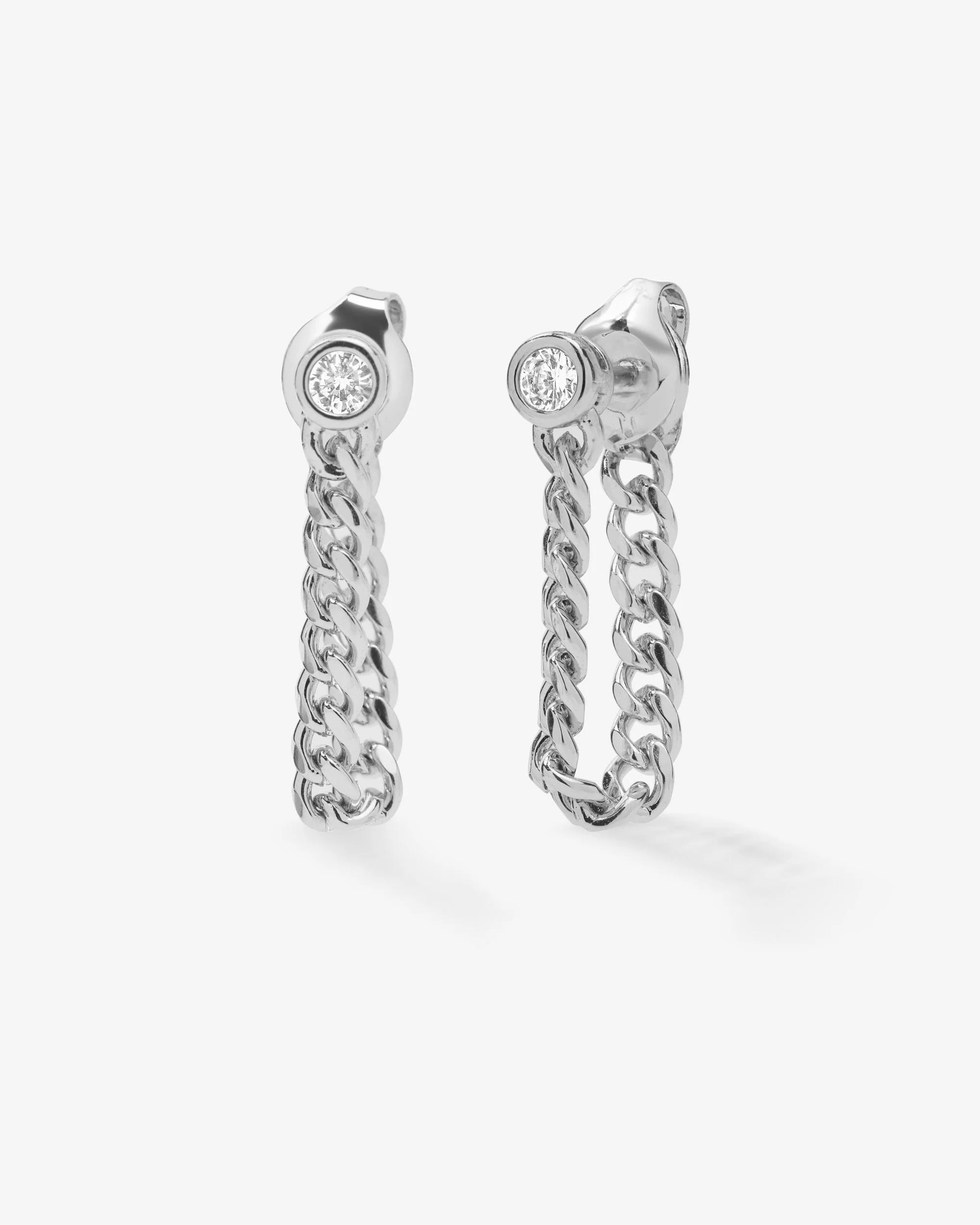 Julian 3mm Soft Chain Hoops - Silver|White Diamondettes