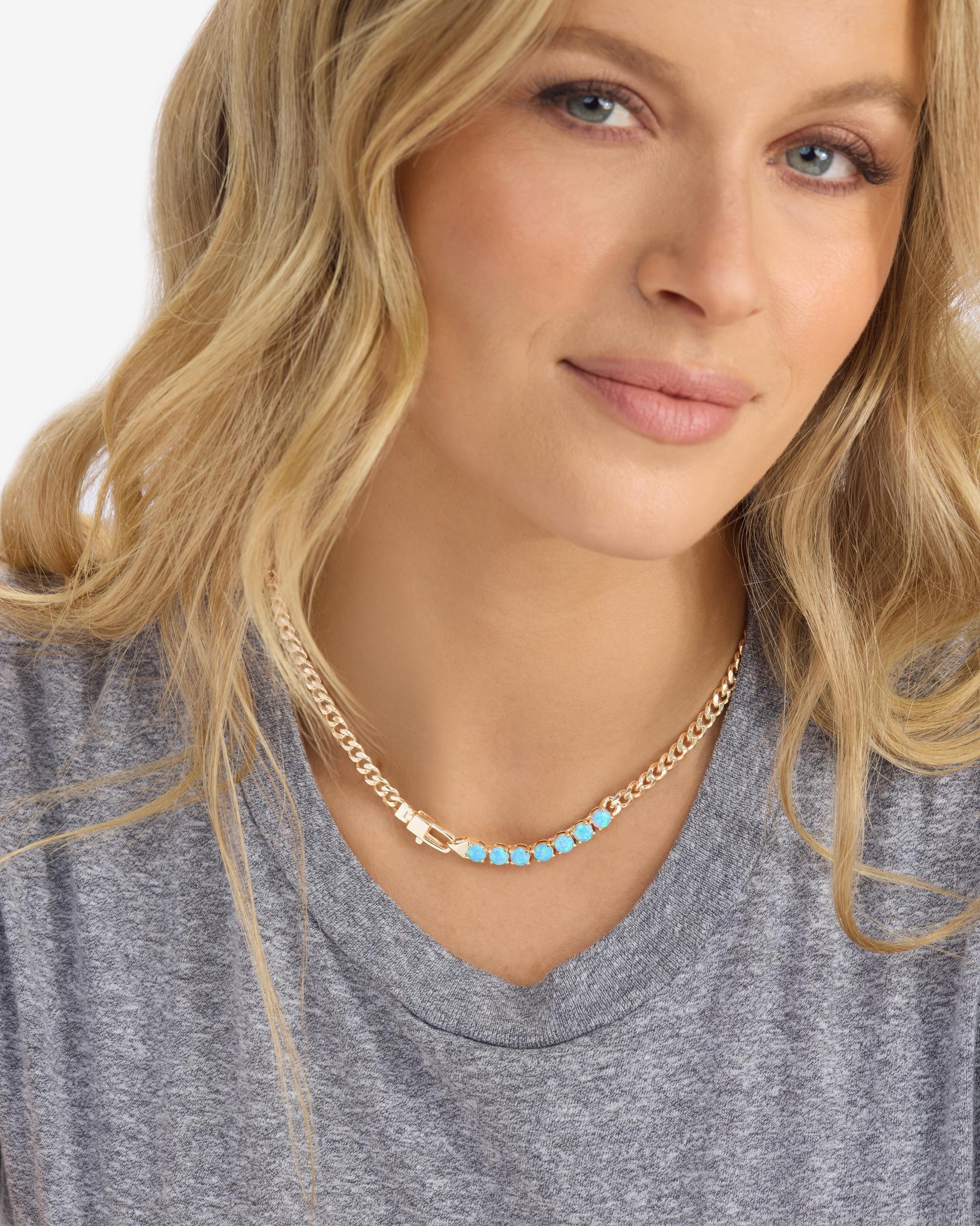 Julian Loves Opals Necklace 5mm - Gold|Blue Opal - Image 5