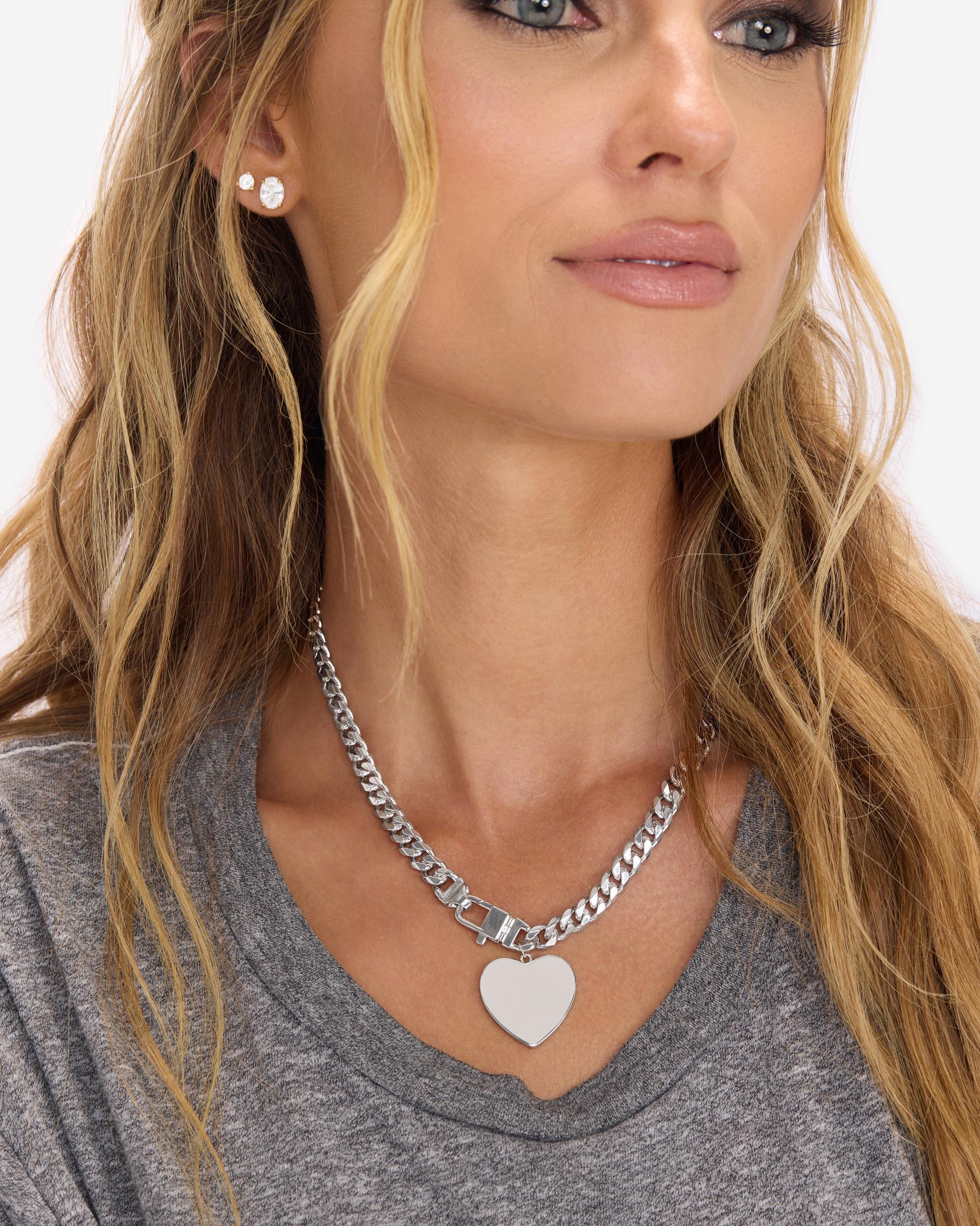 Julian XL Heart Cuban Chain Necklace 6.8mm - Silver - Image 2