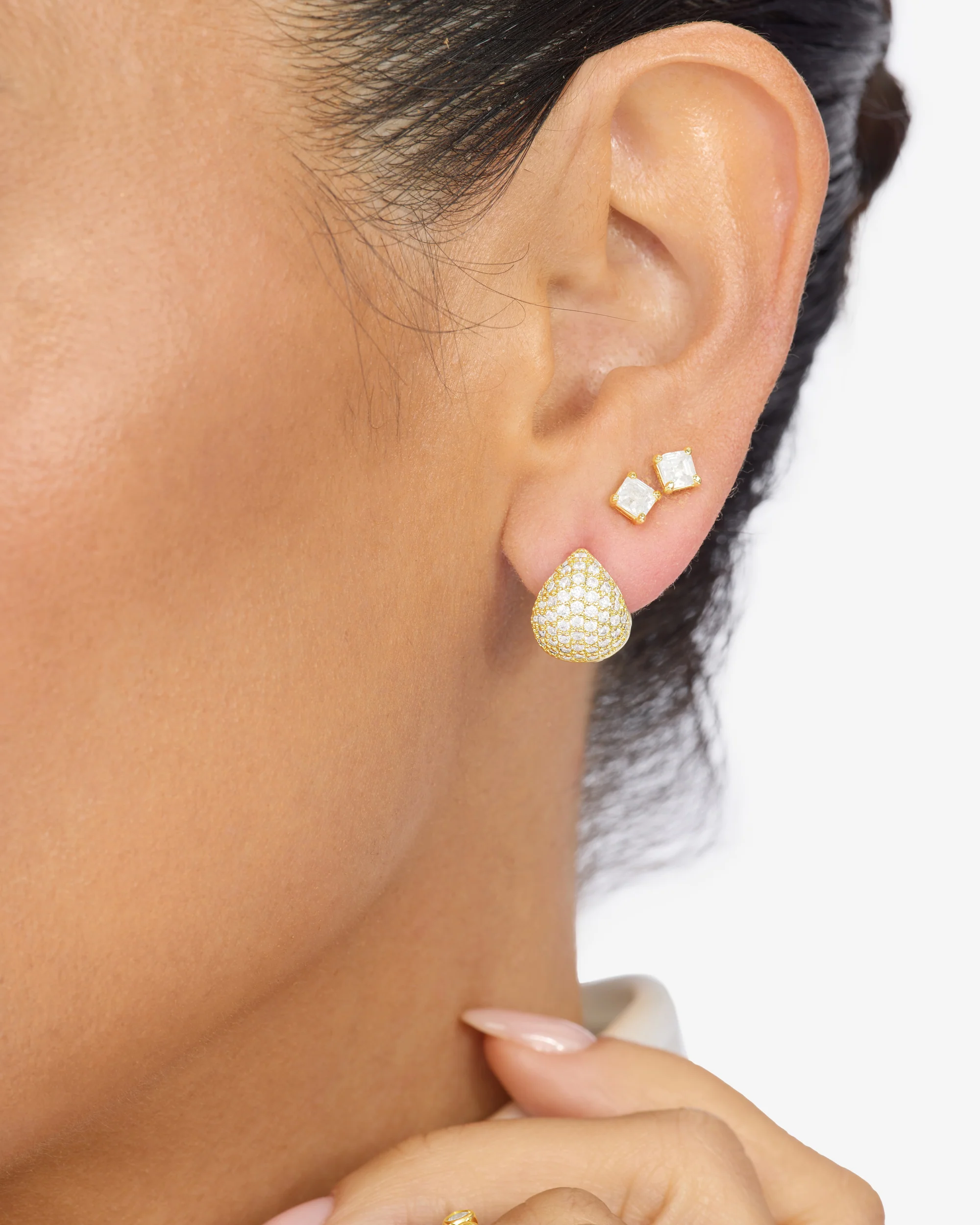 Lil' Norah Pavé Earrings - Gold|White Diamondettes - Image 2