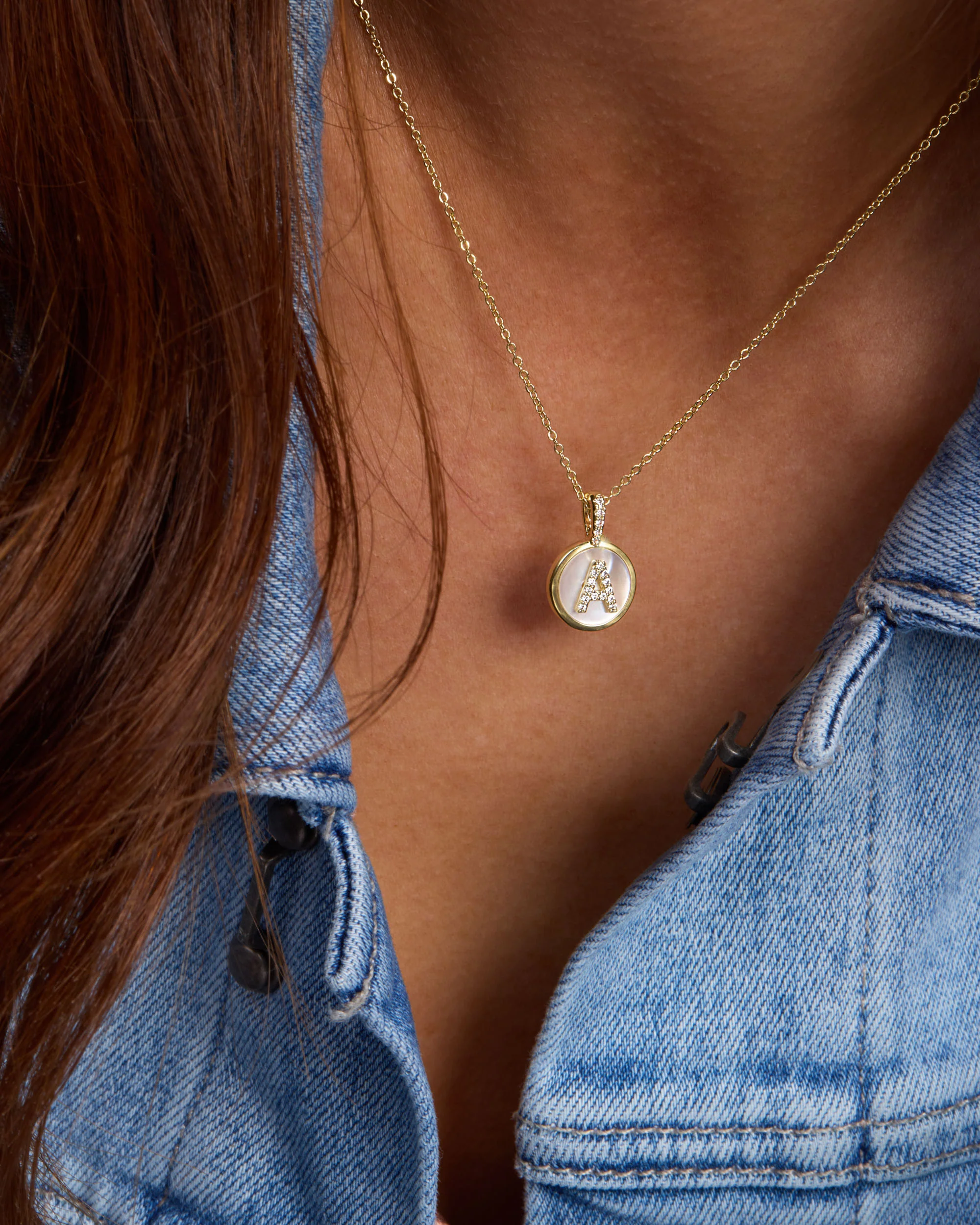 Love Letters Medallion Necklace 12mm - Gold|White Diamondettes - Image 27