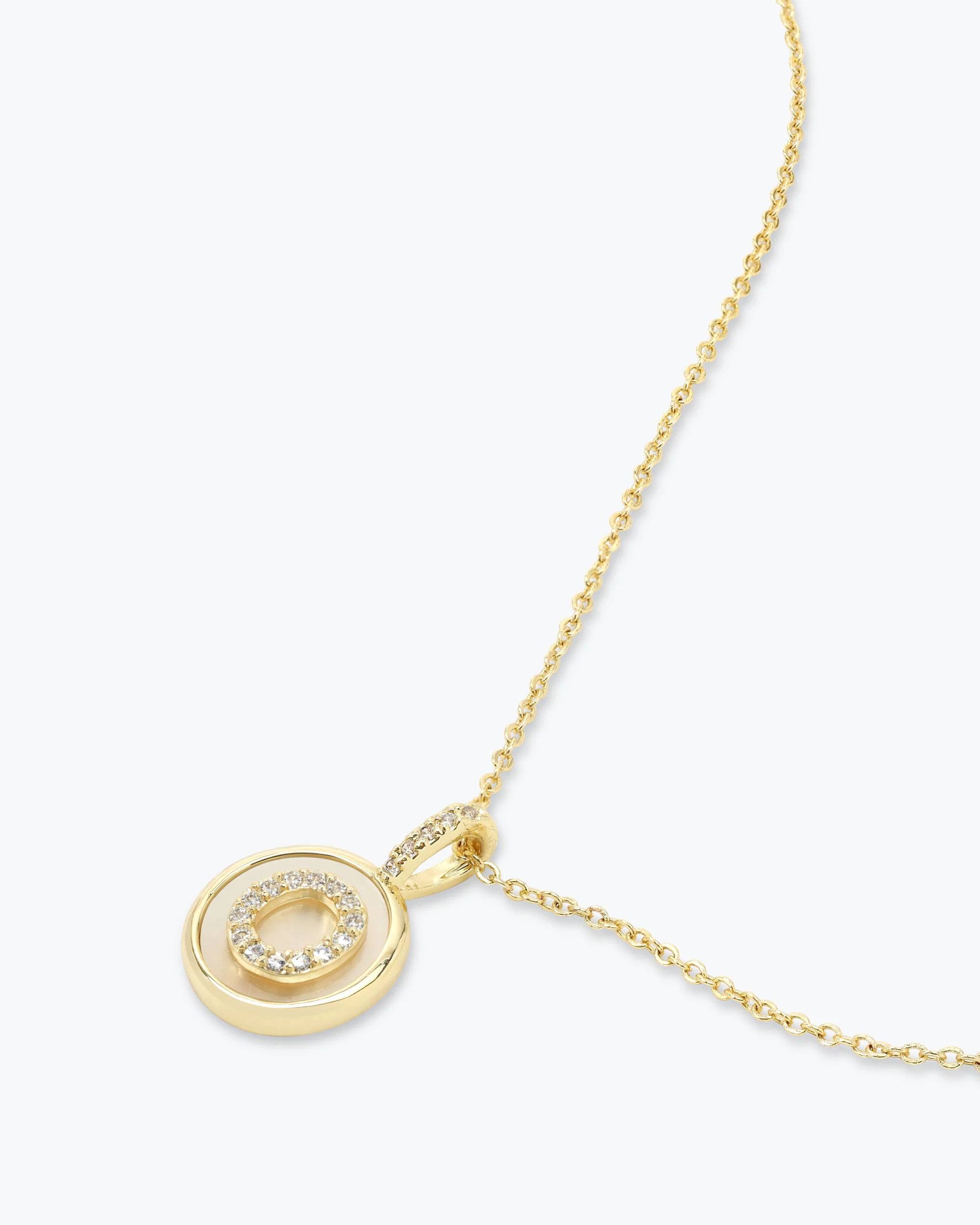 Love Letters Medallion Necklace 12mm - Gold|White Diamondettes - Image 42