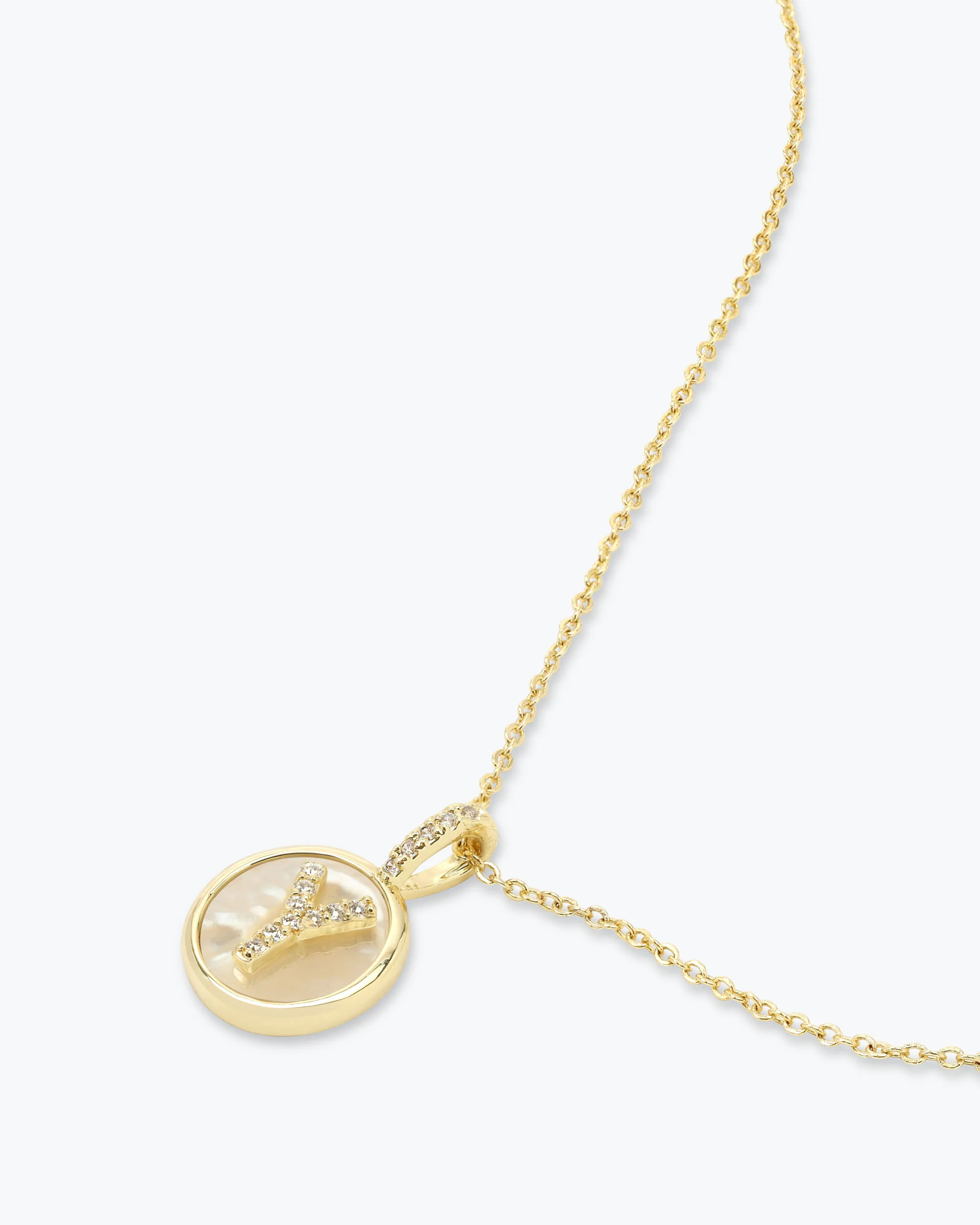 Love Letters Medallion Necklace 12mm - Gold|White Diamondettes - Image 52