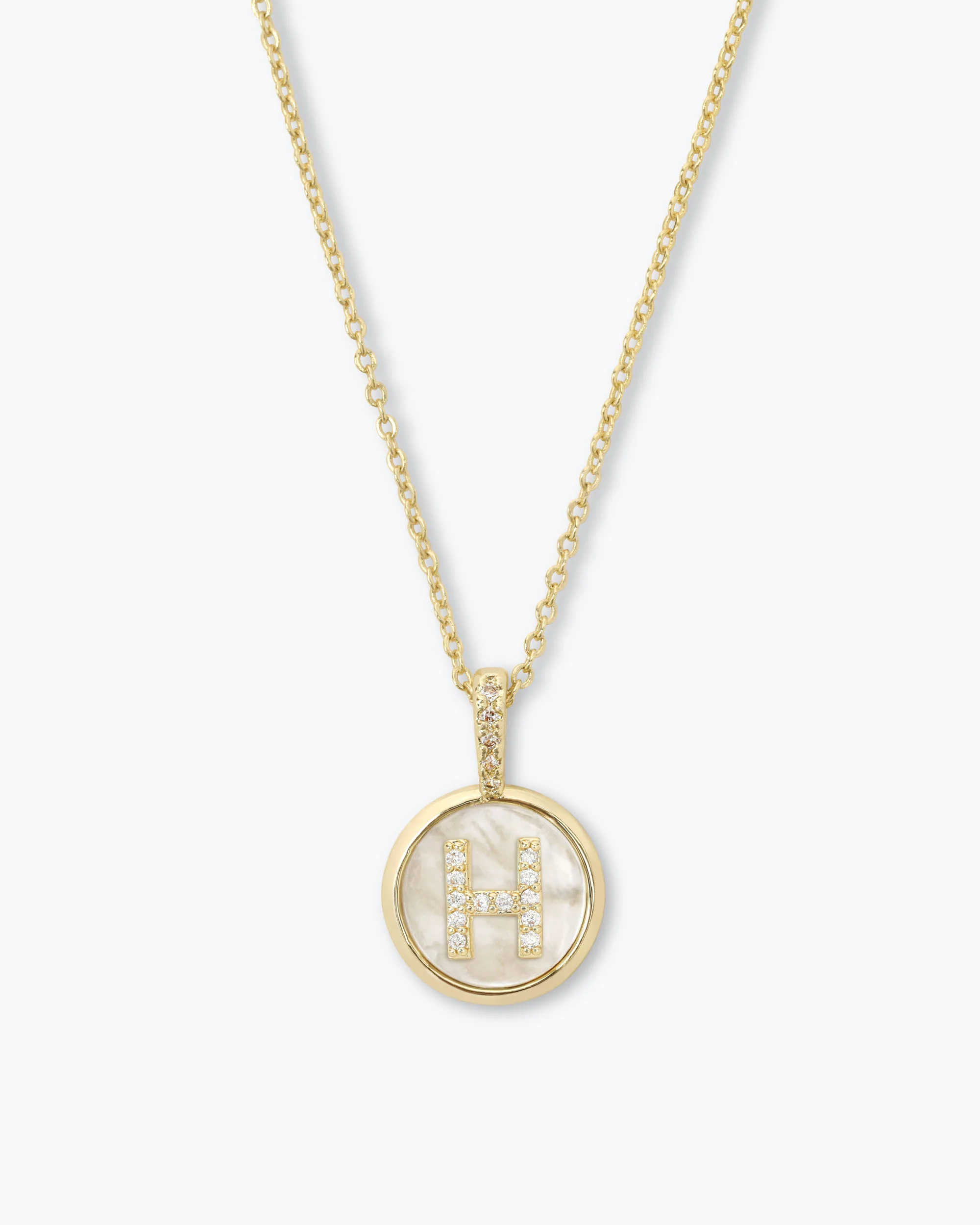 Love Letters Medallion Necklace 12mm - Gold|White Diamondettes - Image 8