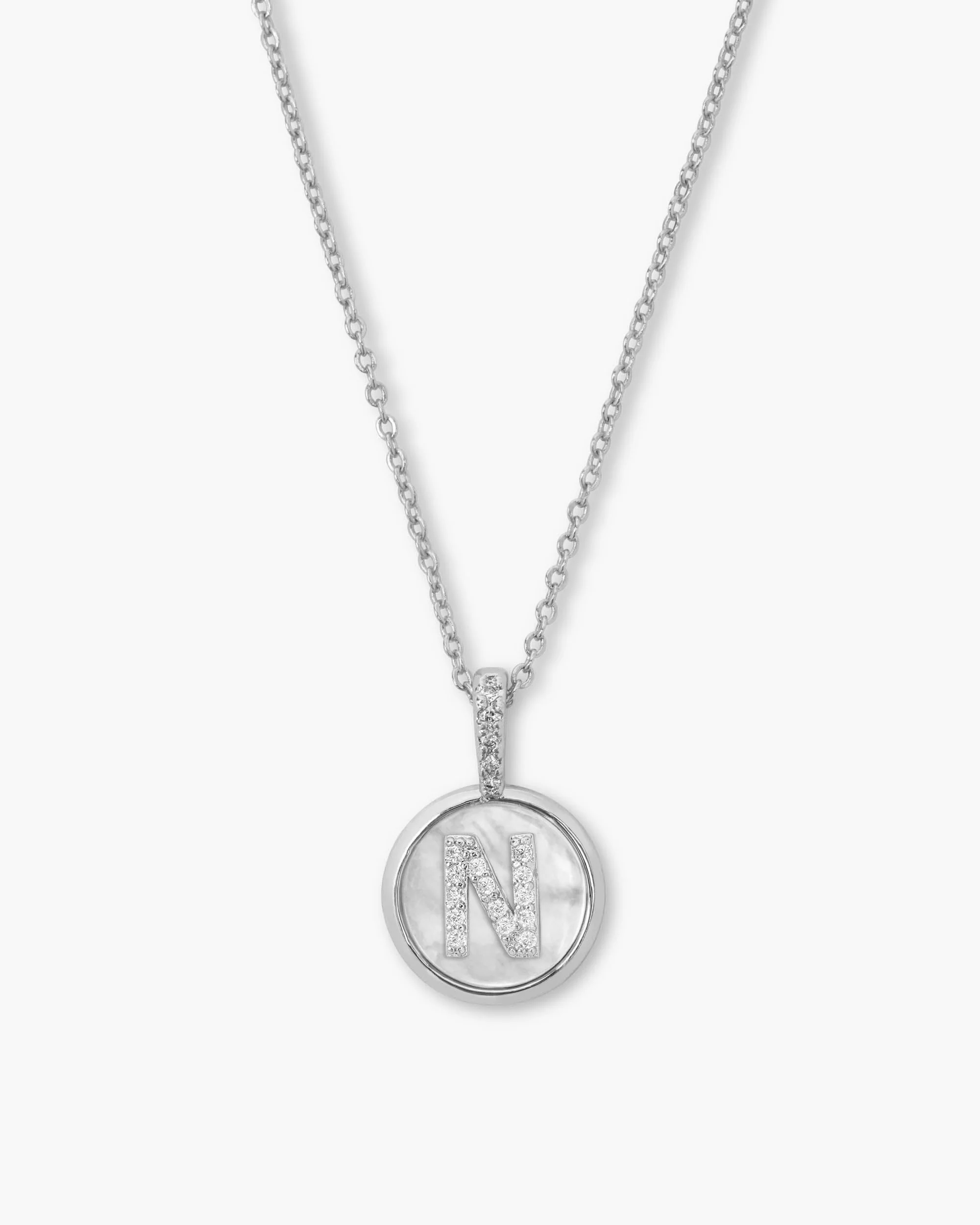 Love Letters Medallion Necklace 12mm - Silver|White Diamondettes - Image 14
