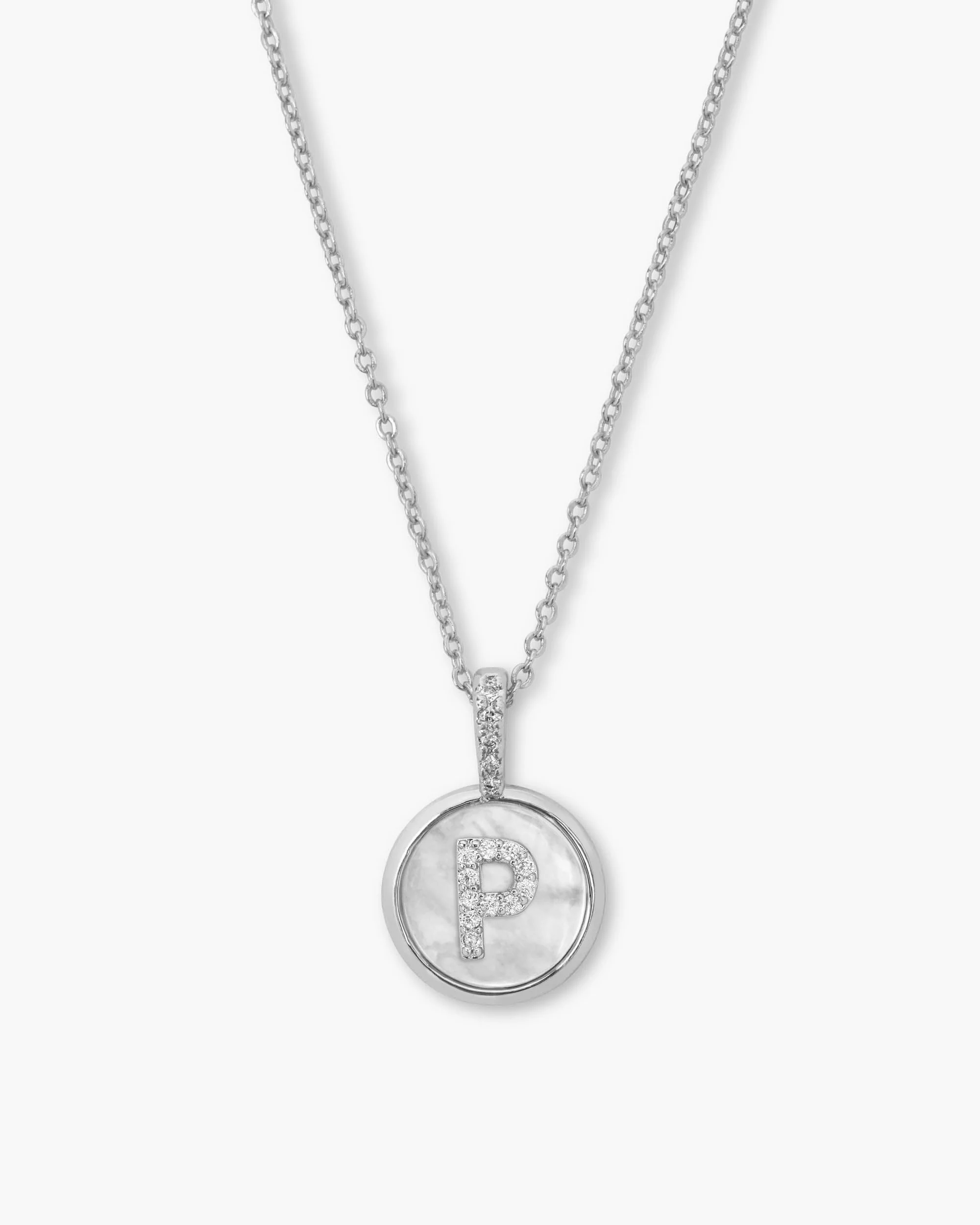 Love Letters Medallion Necklace 12mm - Silver|White Diamondettes - Image 16
