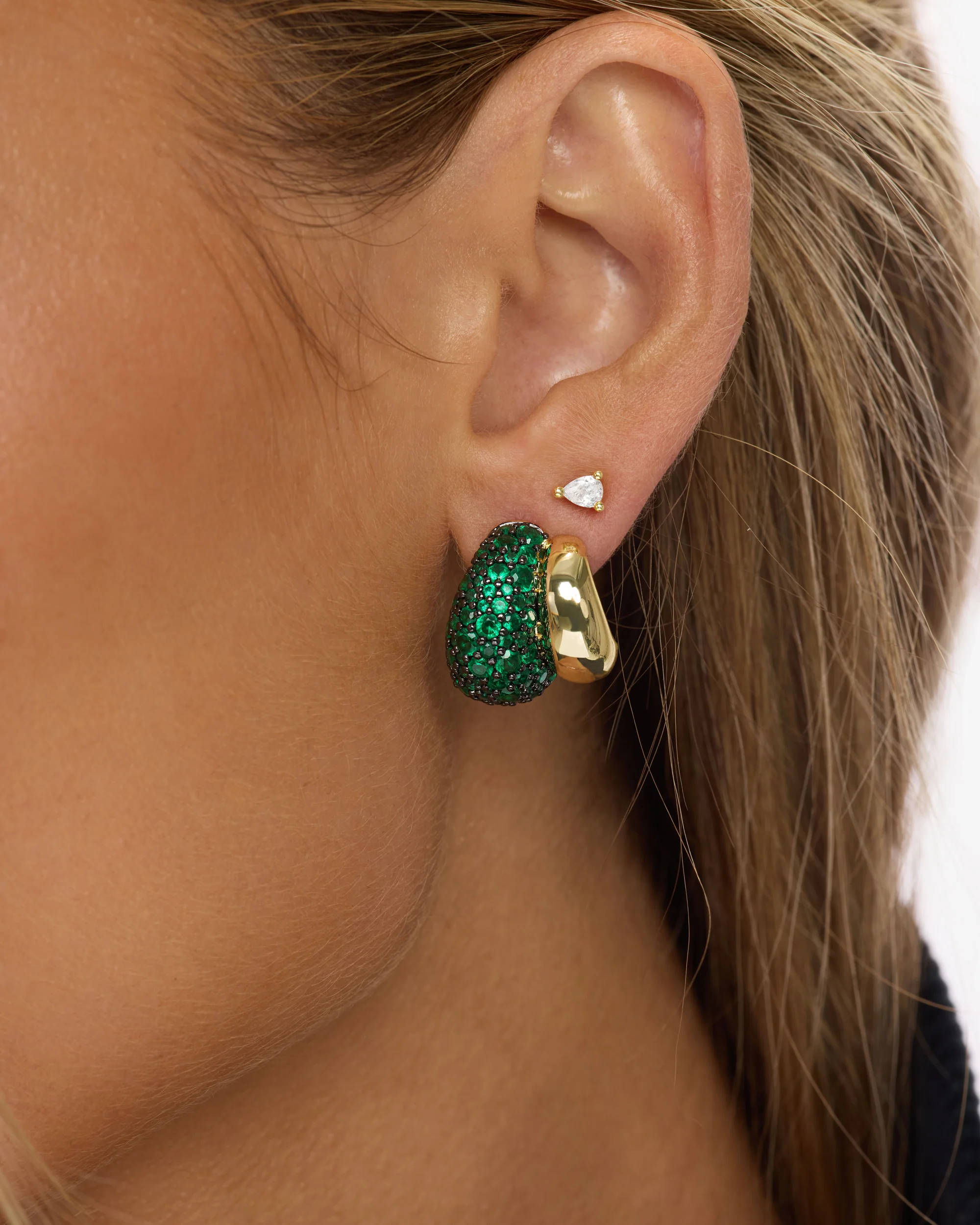 Norah Pavé Double Hoop - Gold|Emerald - Image 2