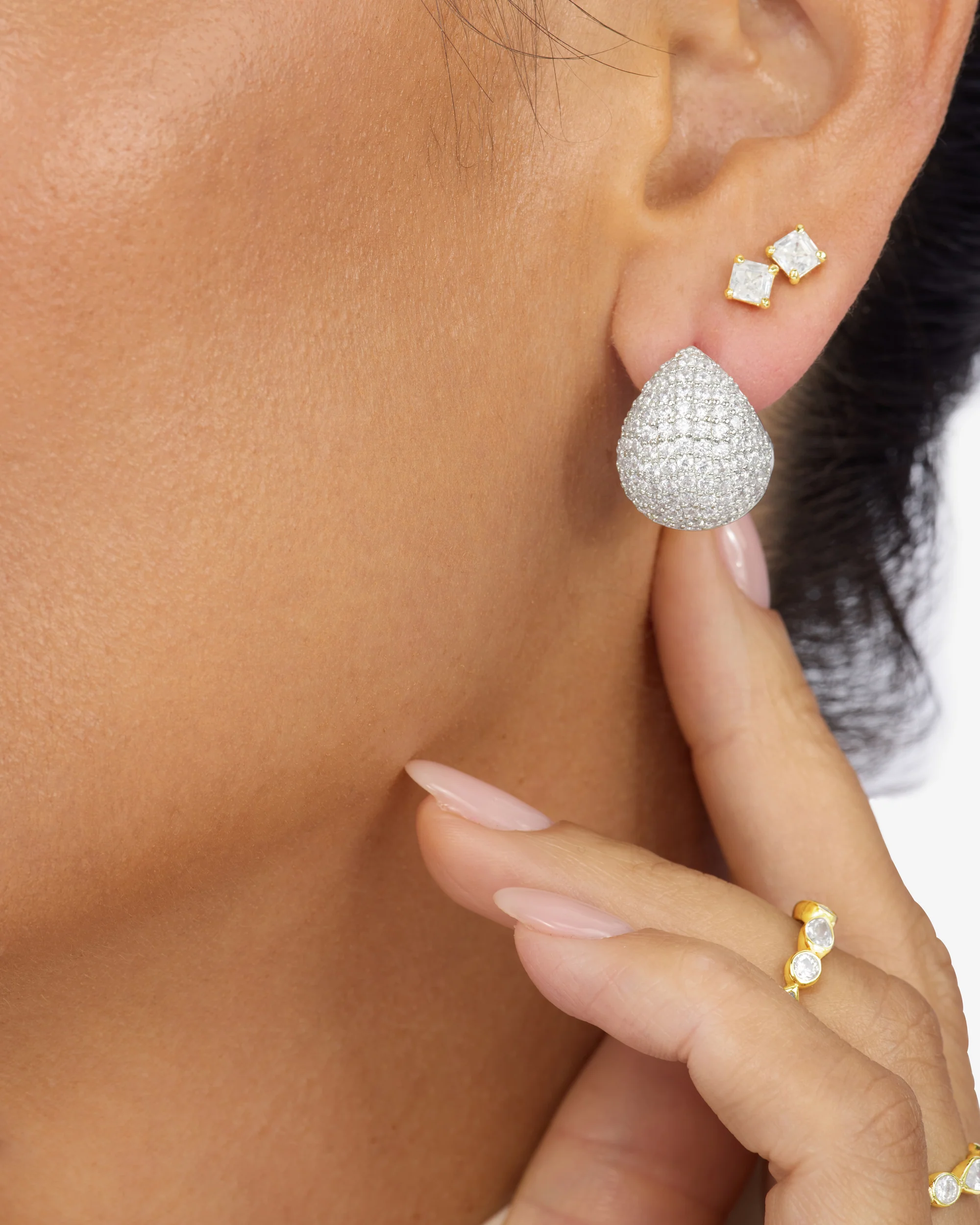 Norah Pavé Earrings - Silver|White Diamondettes - Image 2