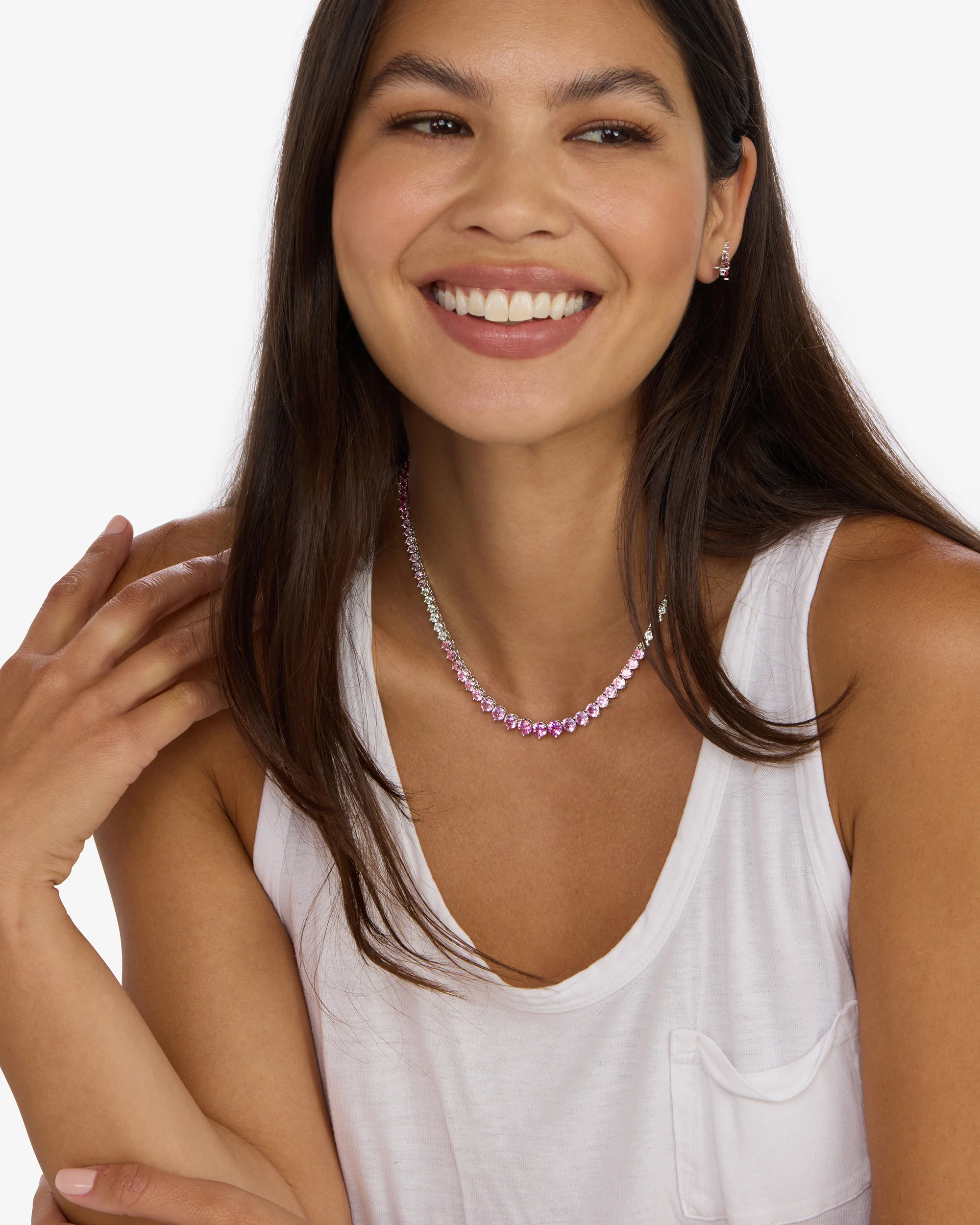 Not Your Basic Graduated Ombré Tennis Necklace - Silver|Pink Sapphire Ombré - Image 5