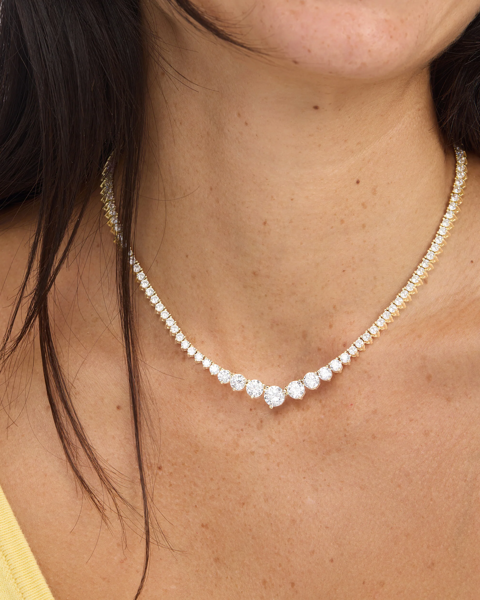 Not Your Basic Graduated Tennis Necklace - Gold|White Diamondettes - Image 2