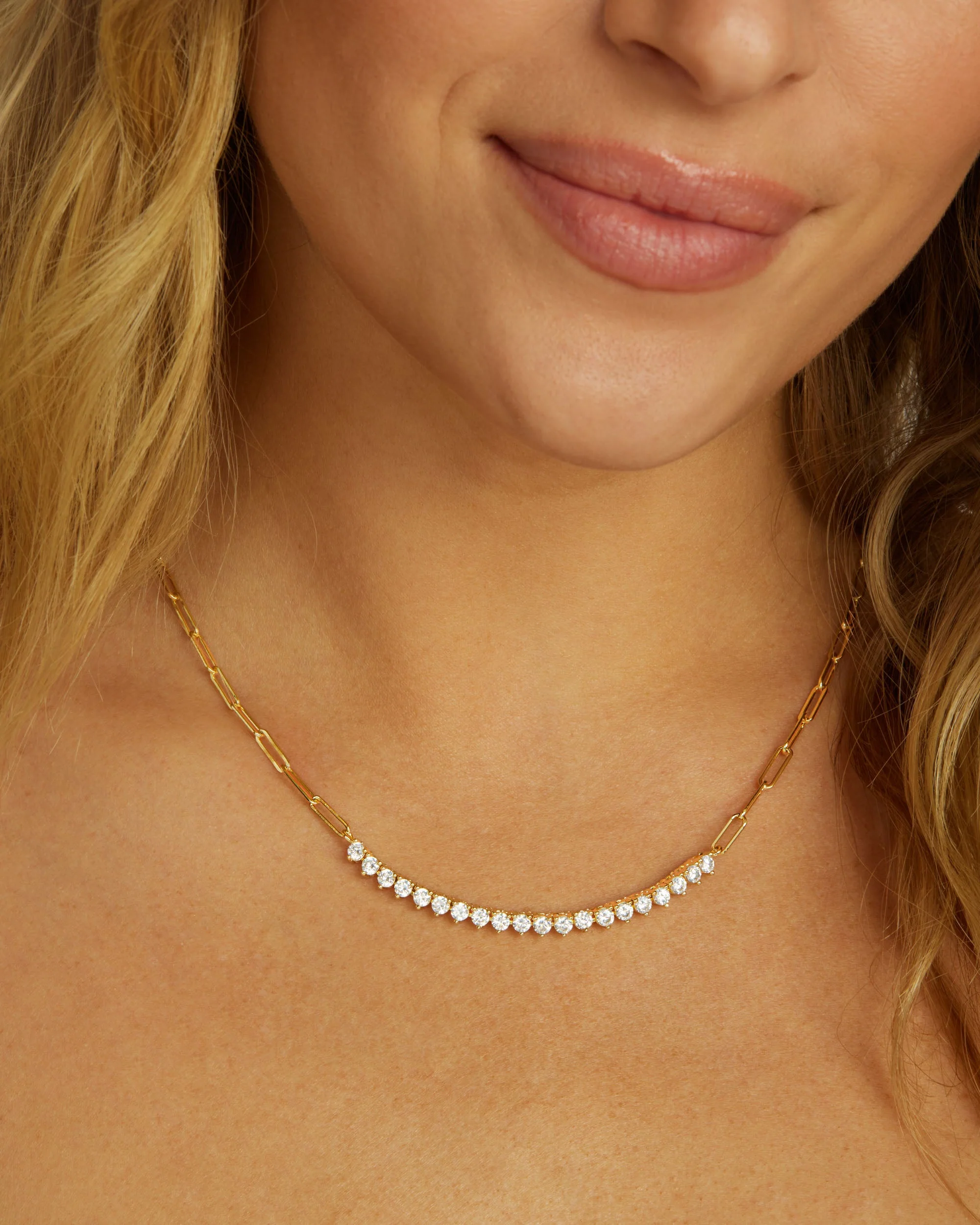 Not Your Basic Samantha Tennis Necklace - Gold|White Diamondettes - Image 2