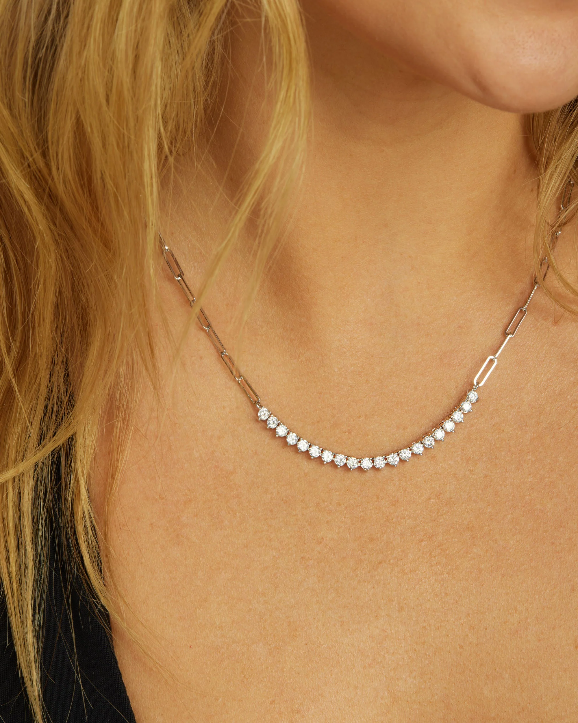 Not Your Basic Samantha Tennis Necklace - Silver|White Diamondettes - Image 2