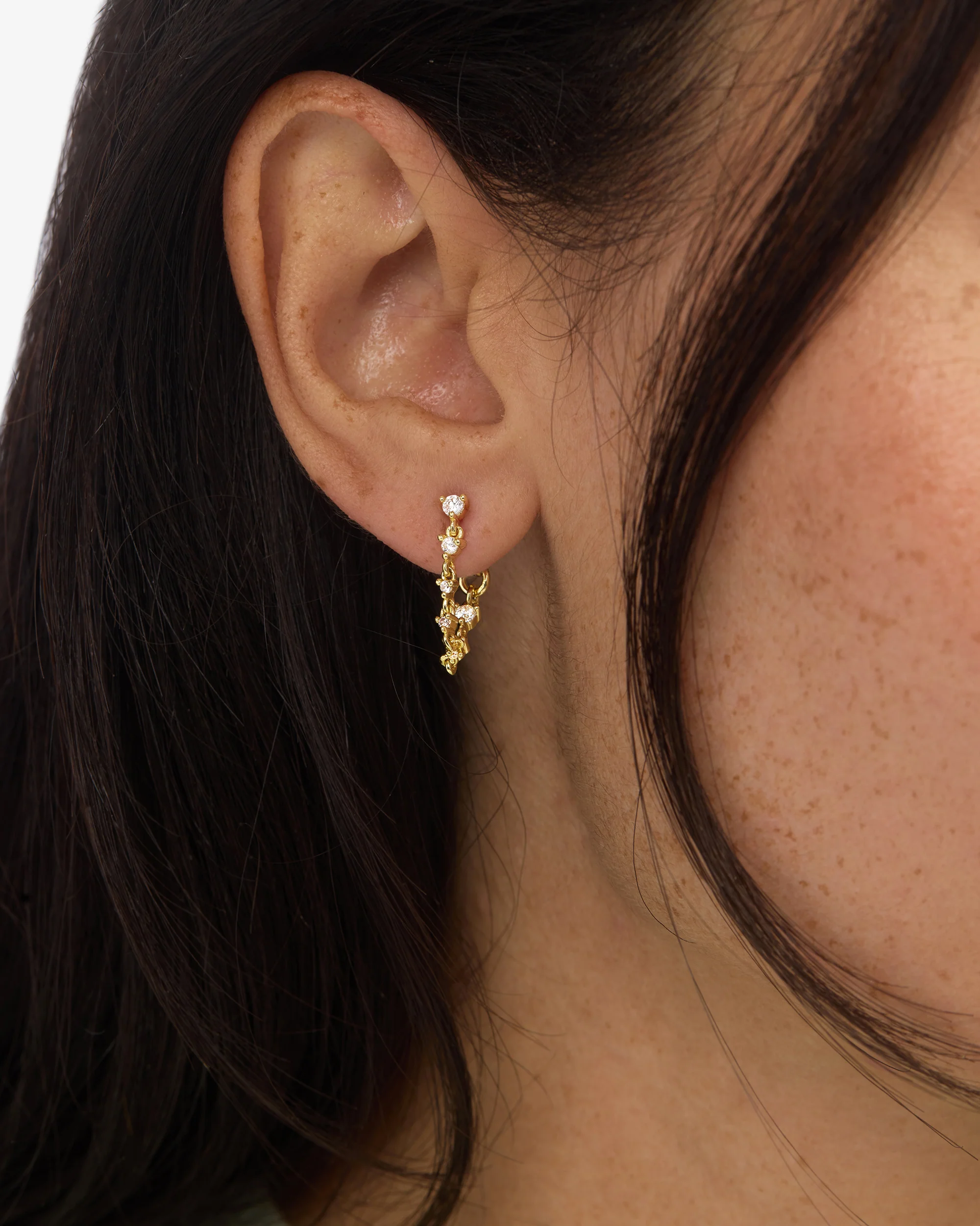 Not Your Basic Soft Hoop Earrings - Gold|White Diamondettes - Image 2