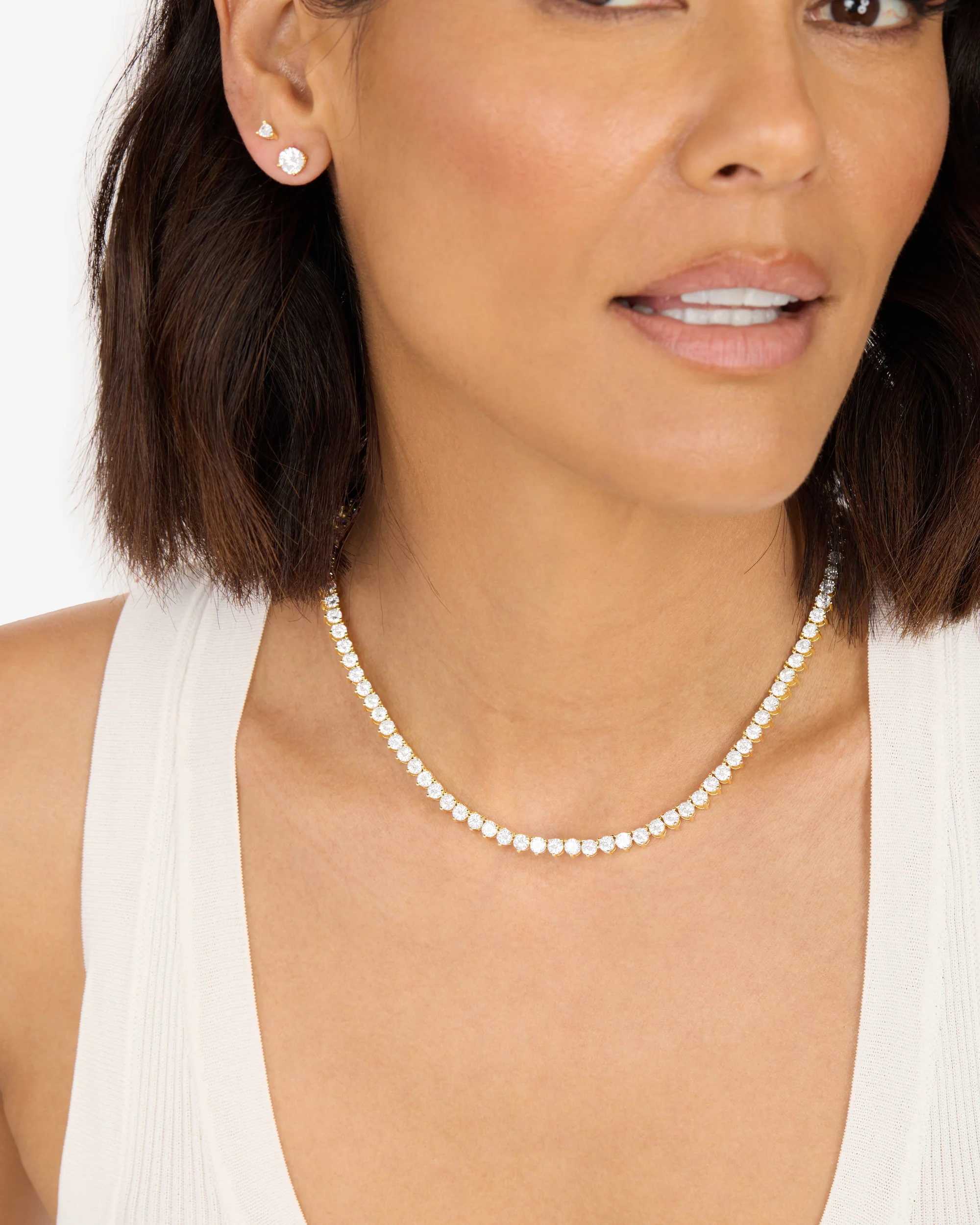 Not Your Basic Tennis Necklace 4mm - Gold|White Diamondettes - Image 2