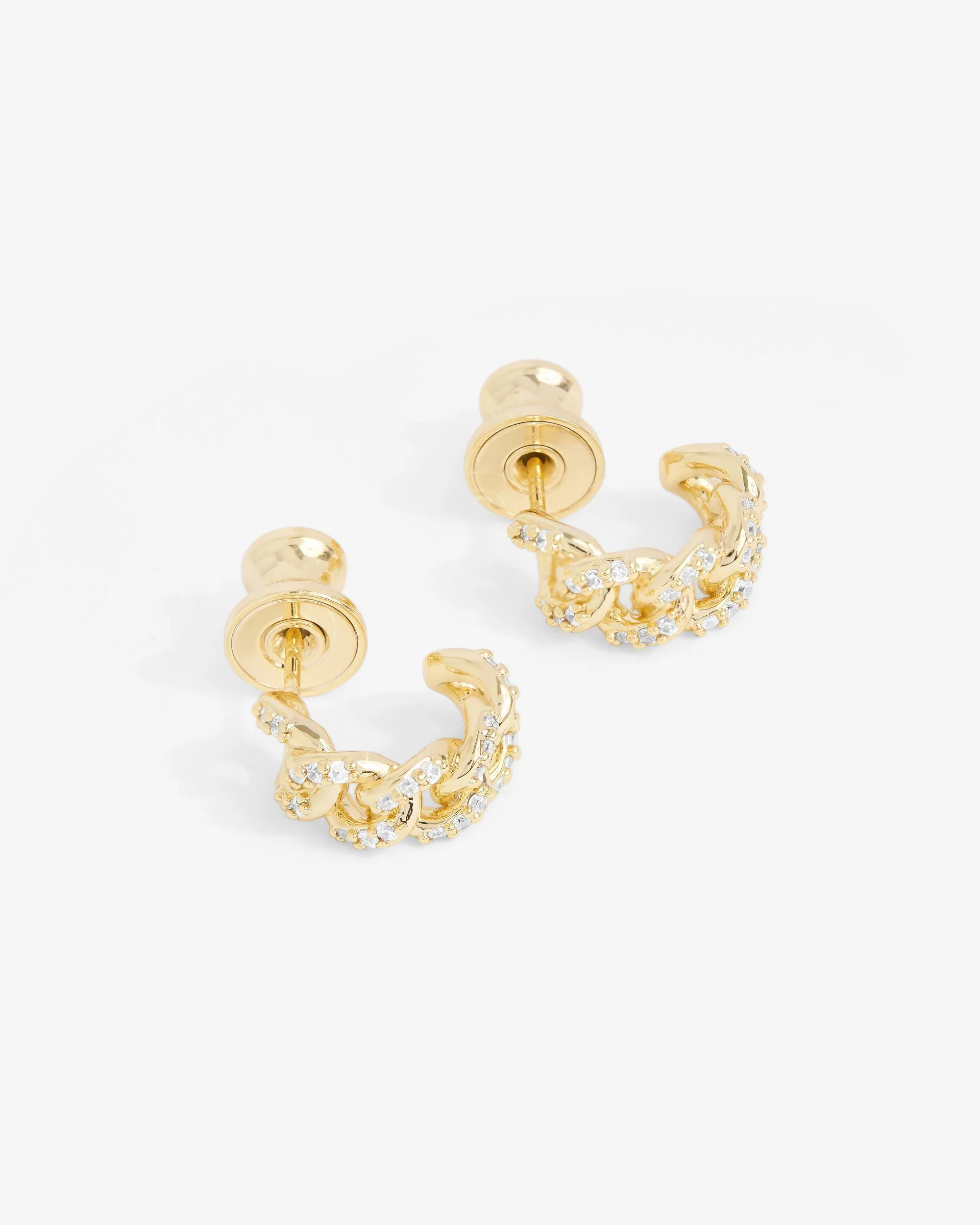 Pavé Julian Chain Huggies - Gold|White Diamondettes - Image 3
