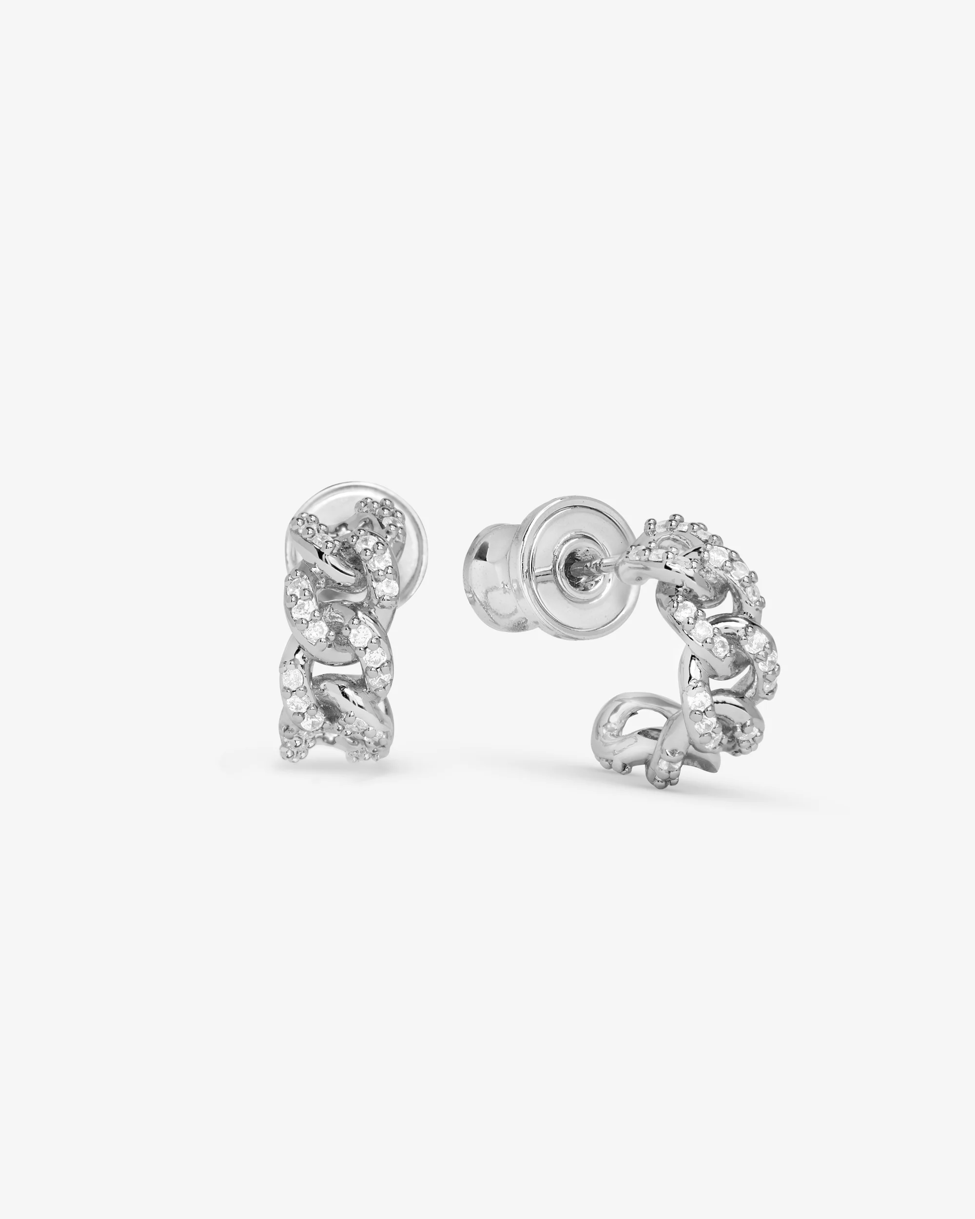 Pavé Julian Chain Huggies - Silver|White Diamondettes