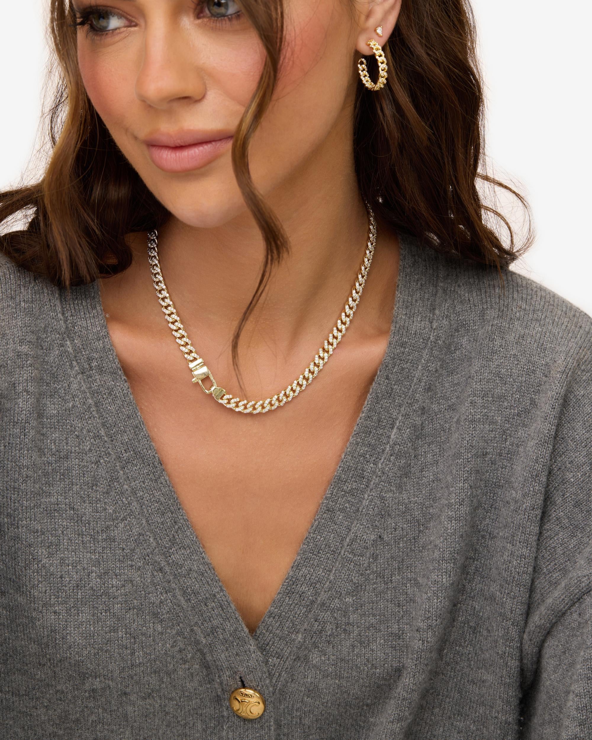Pavé Julian Cuban Chain Necklace 6.8mm - Gold|White Diamondettes - Image 2