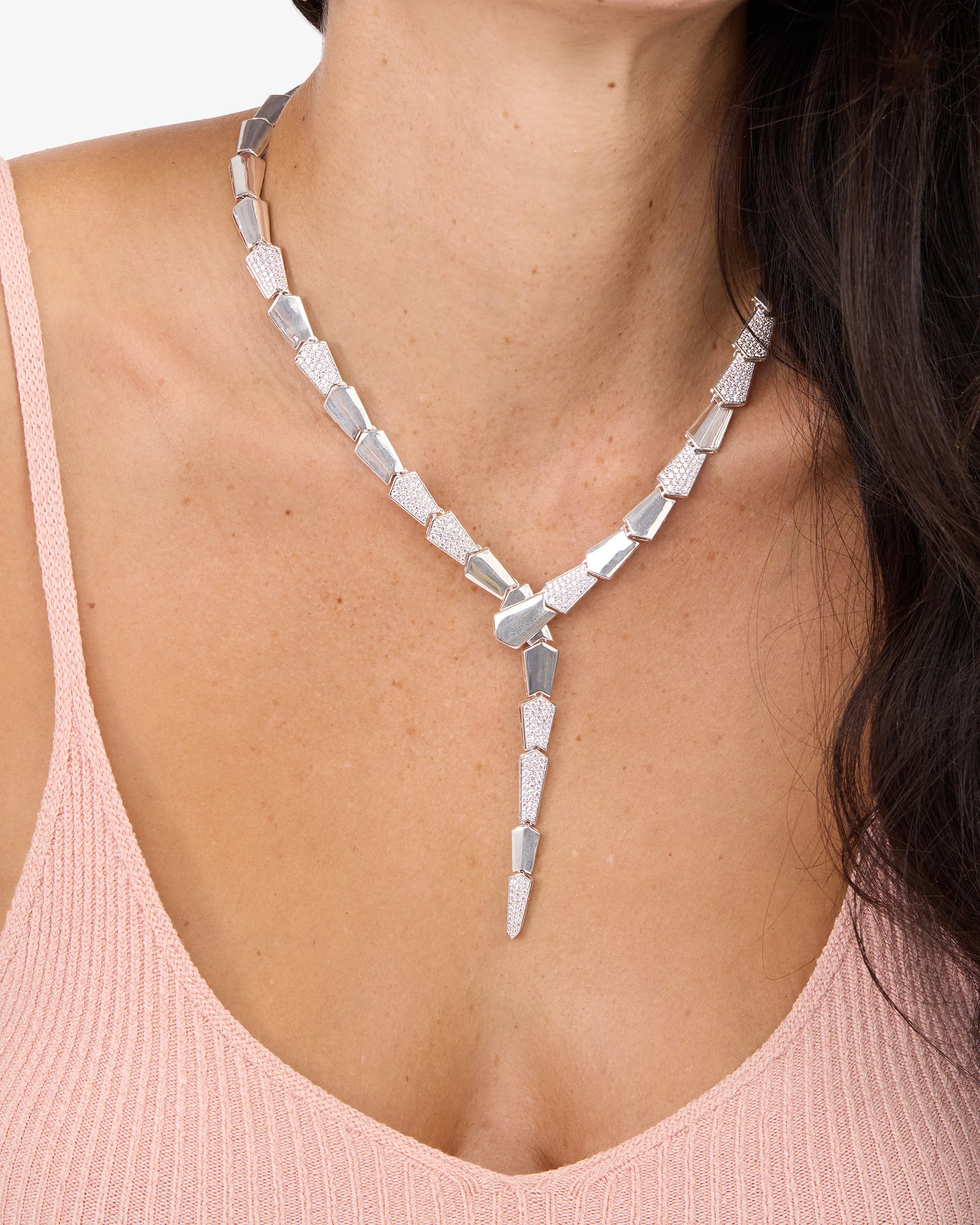 Pavé XL Serpent Lariat - Silver|White Diamondettes - Image 2