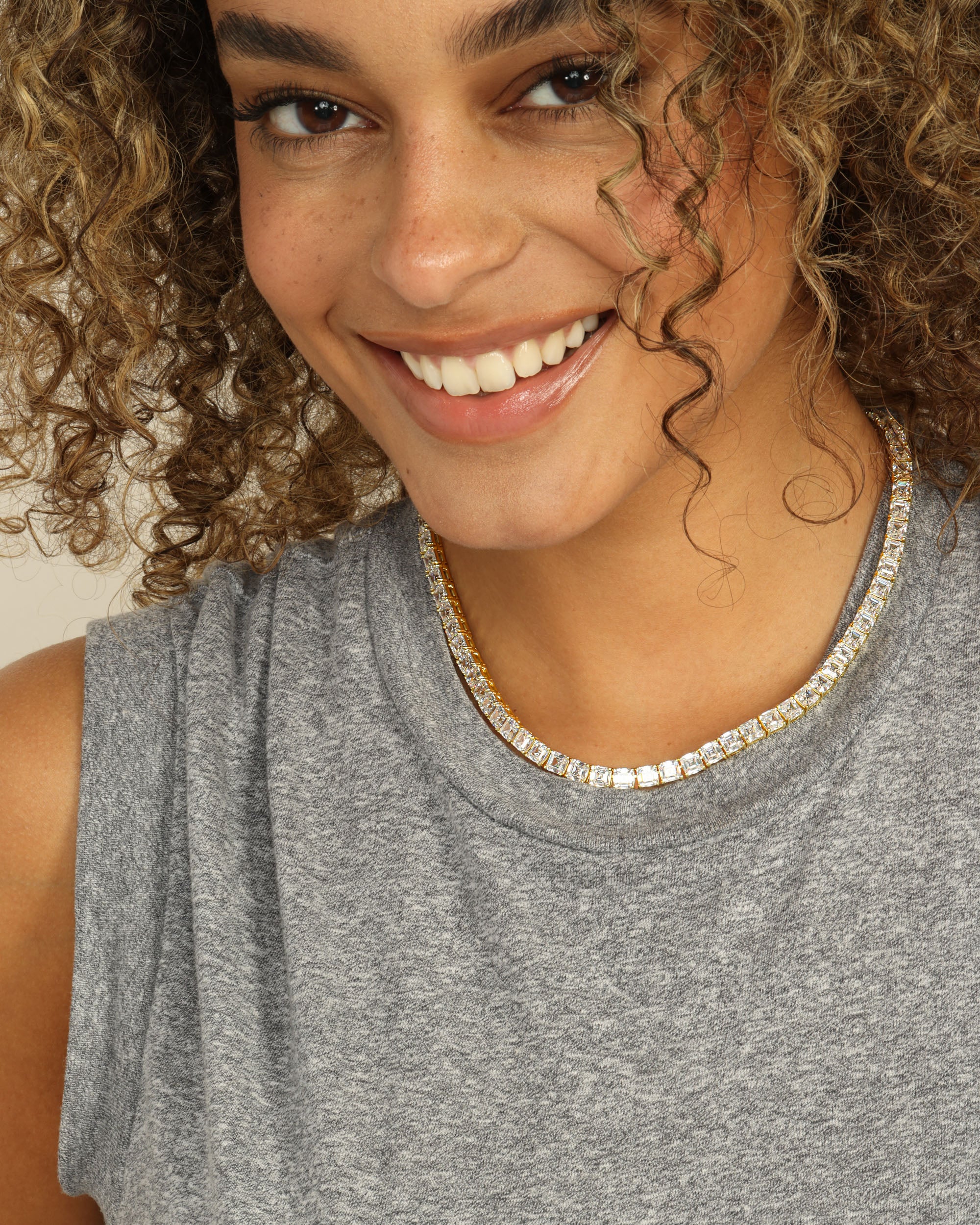 The Queen's Tennis Necklace 5mm - Gold|White Diamondettes - Image 2