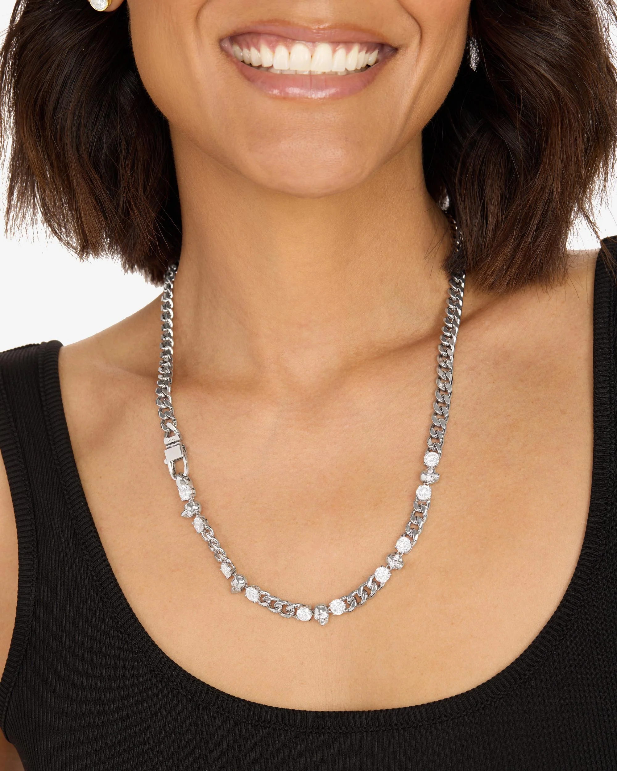 Ride or Die Cuban Chain Necklace 6.8mm - Silver|White Diamondettes - Image 3