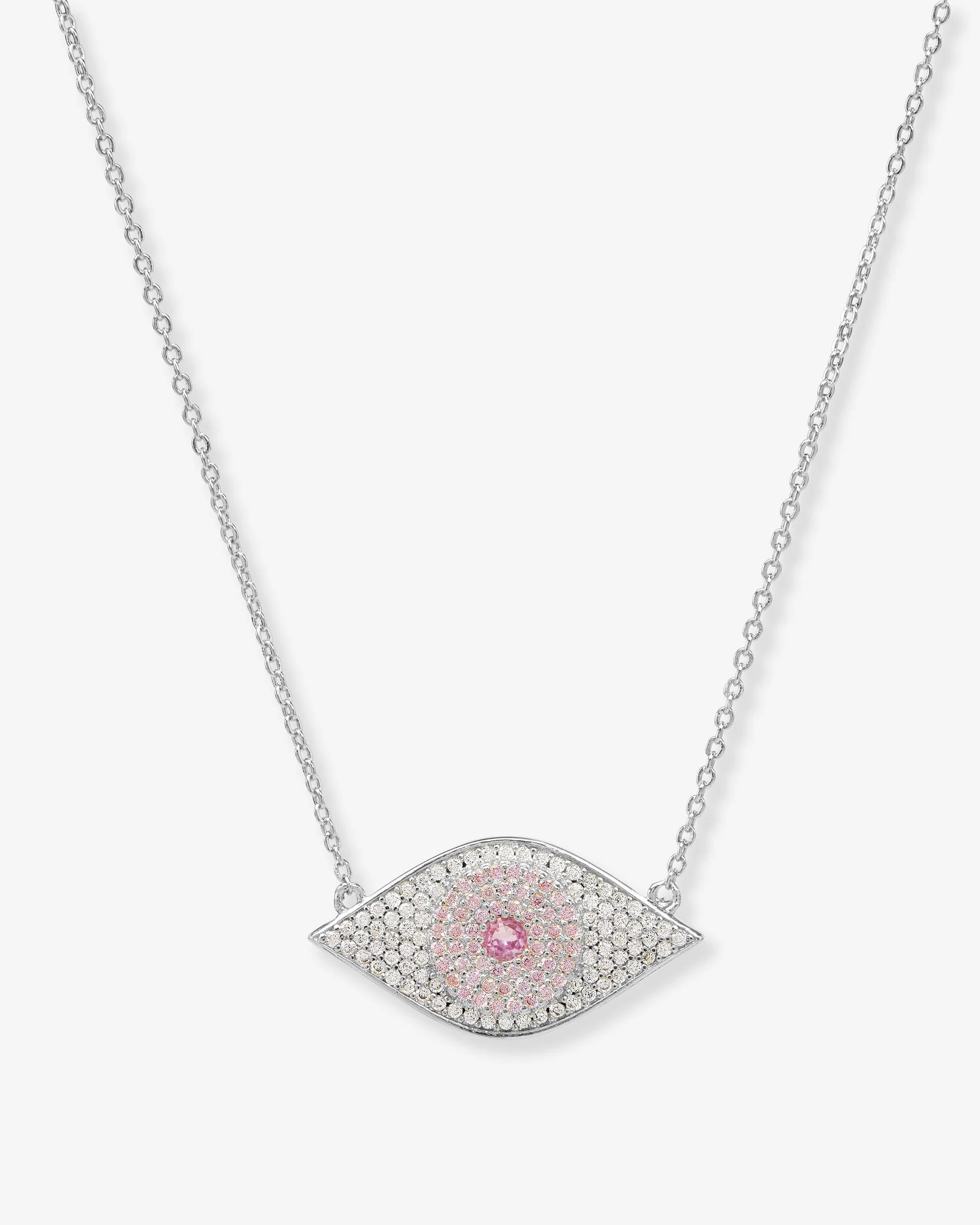 Rose Evil Eye Necklace - Silver|Pink Sapphire
