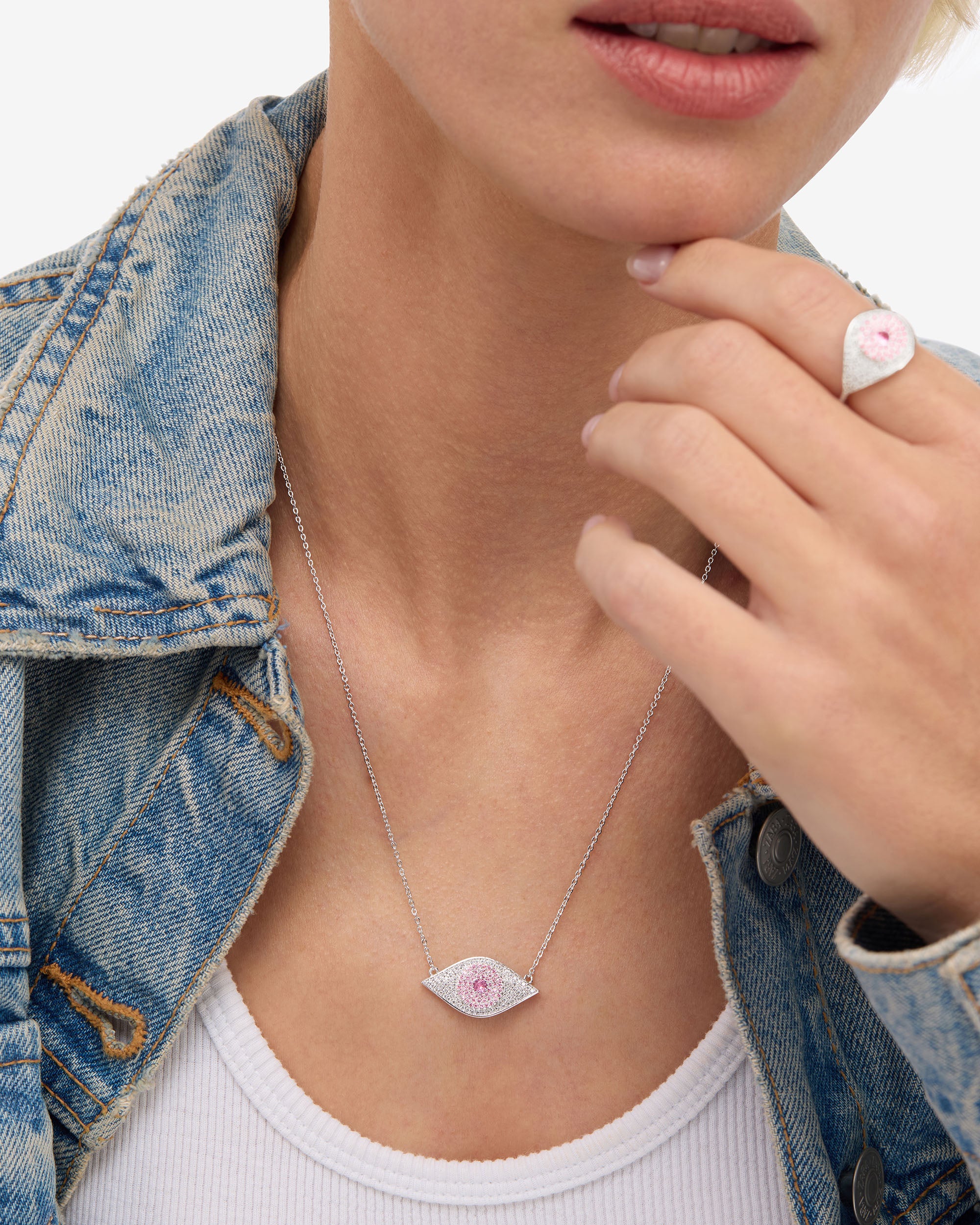 Rose Evil Eye Necklace - Silver|Pink Sapphire - Image 2