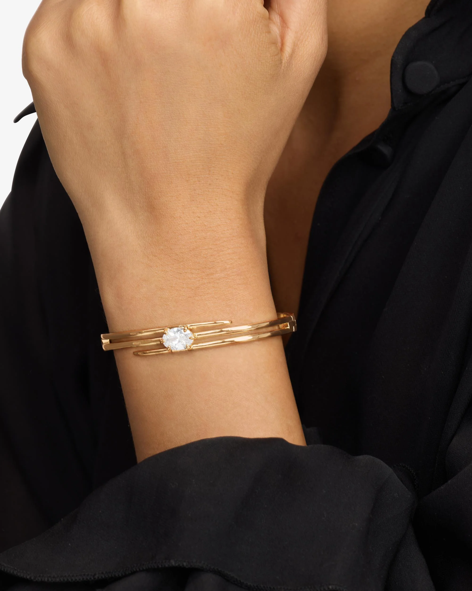 She's on Point Lasso Cuff - Gold|White Diamondettes - Image 2